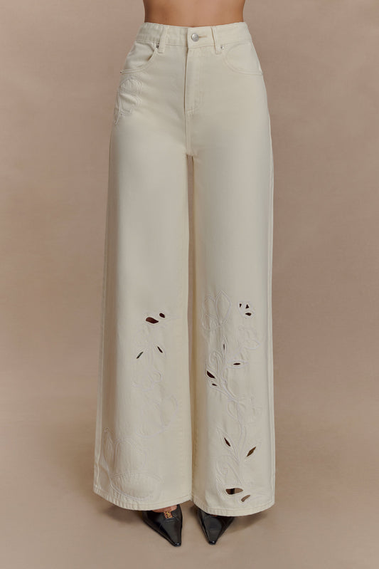 Jeans brodés Carmella - Ecru