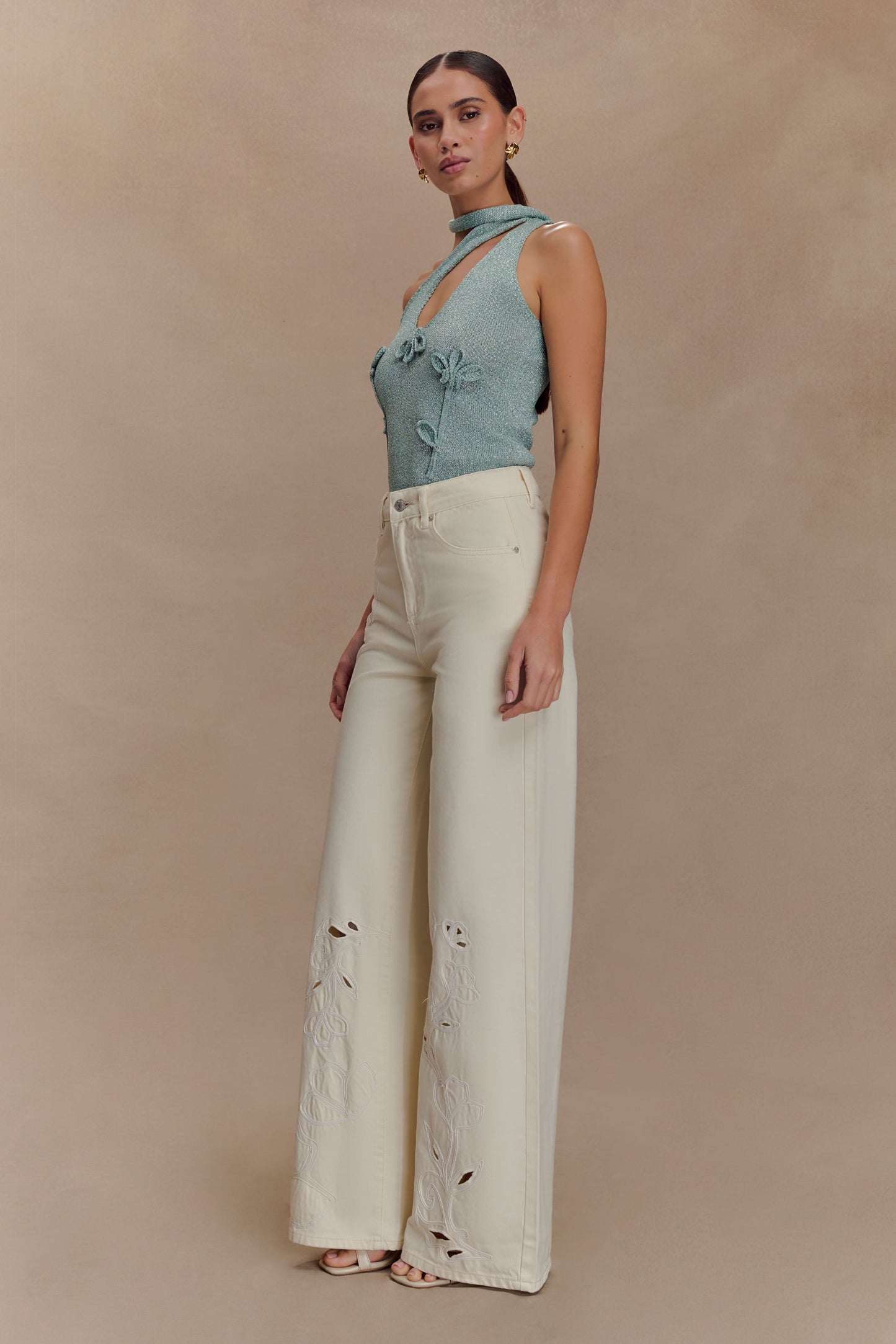 Top en tricot métallisé à une épaule Leone - Aqua