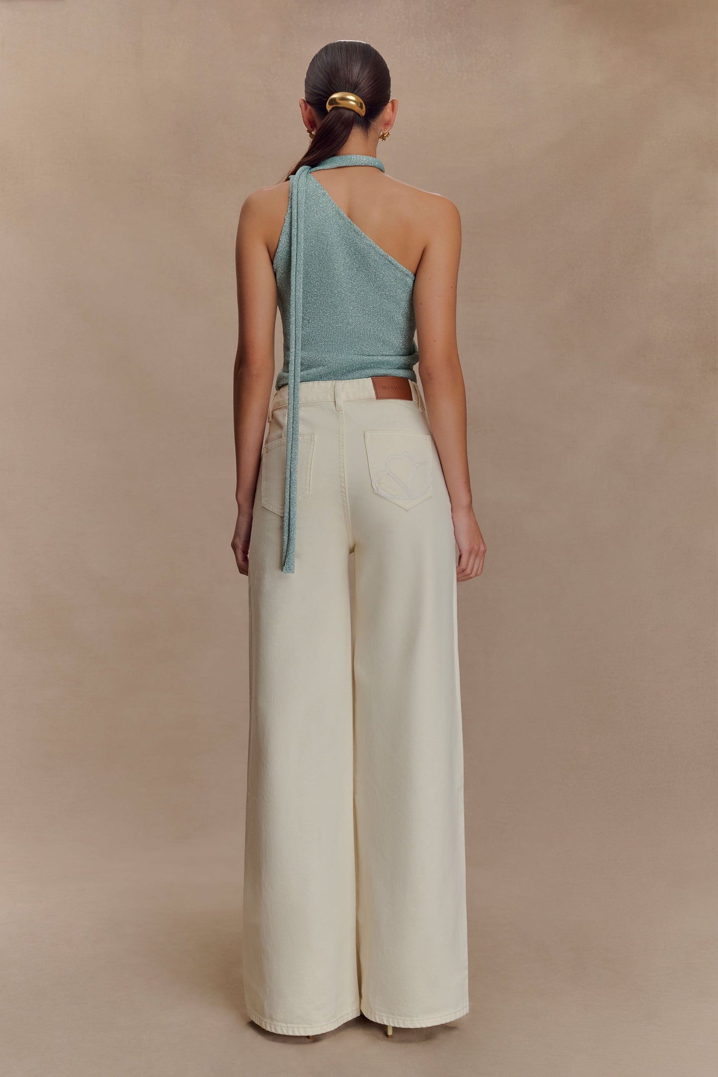 Top en tricot métallisé à une épaule Leone - Aqua