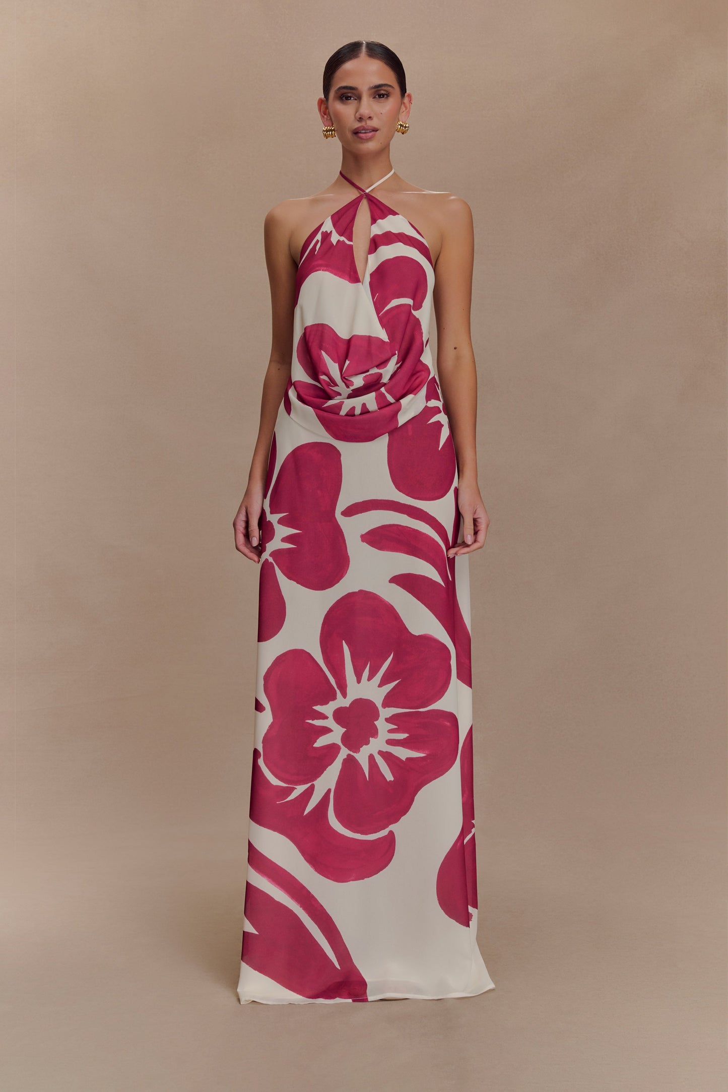 Jupe Maxi en Chiffon Katalina - Imprimé Red Deco Fleur