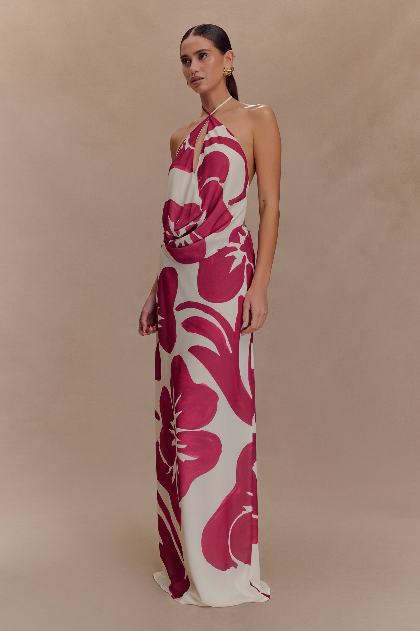 Jupe Maxi en Chiffon Katalina - Imprimé Red Deco Fleur