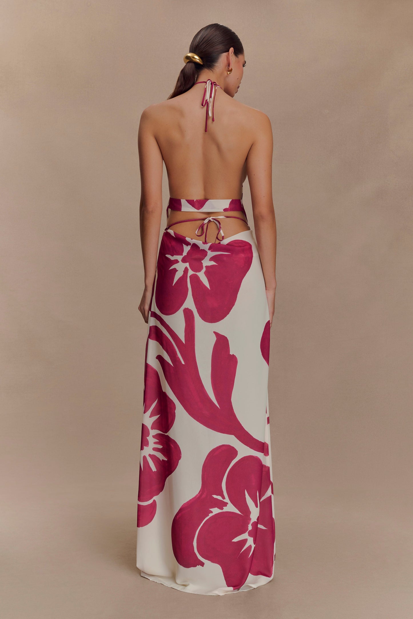 Jupe Maxi en Chiffon Katalina - Imprimé Red Deco Fleur