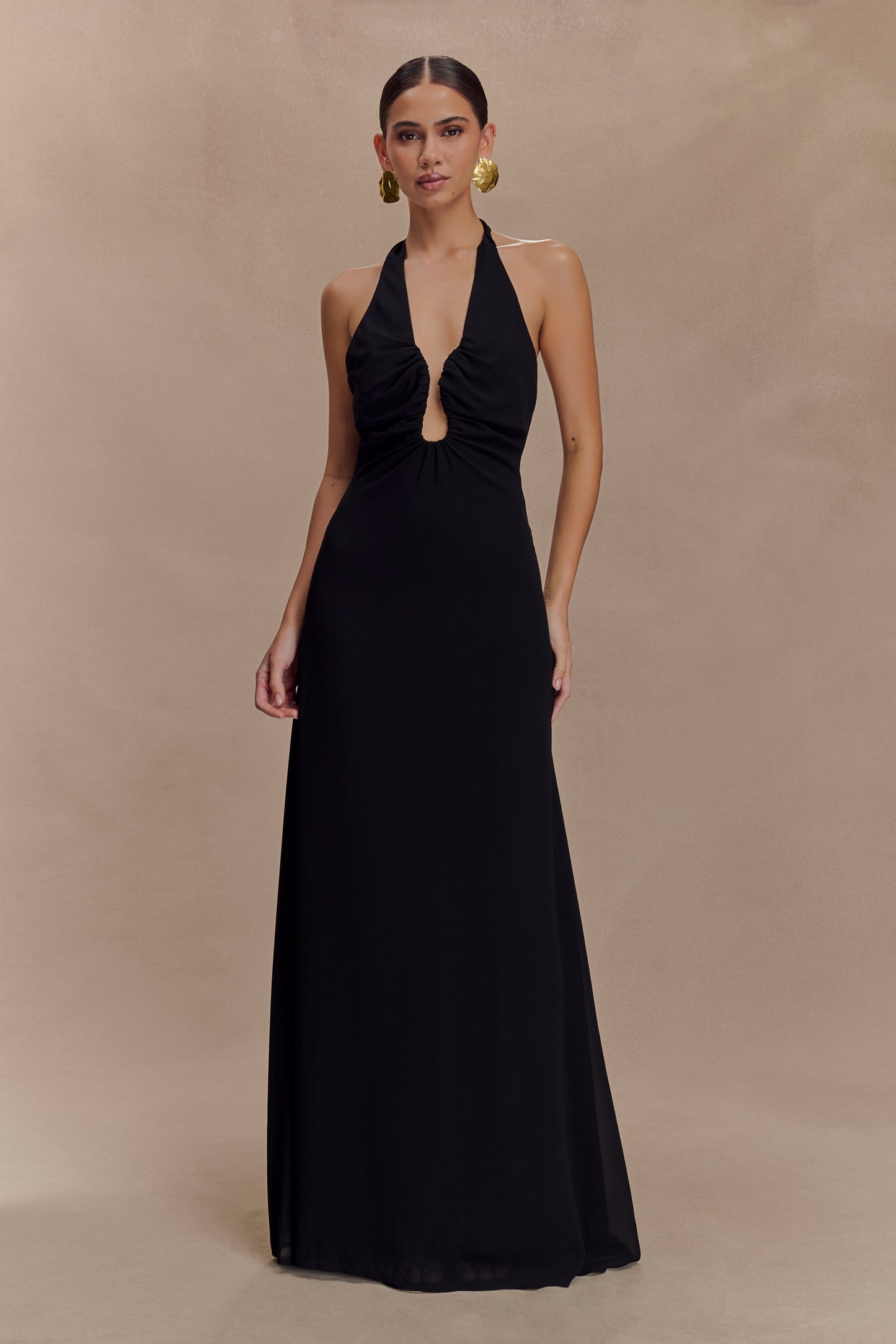 Robe Maxi Malakhai en Chiffon avec Décolleté Halter - Noir