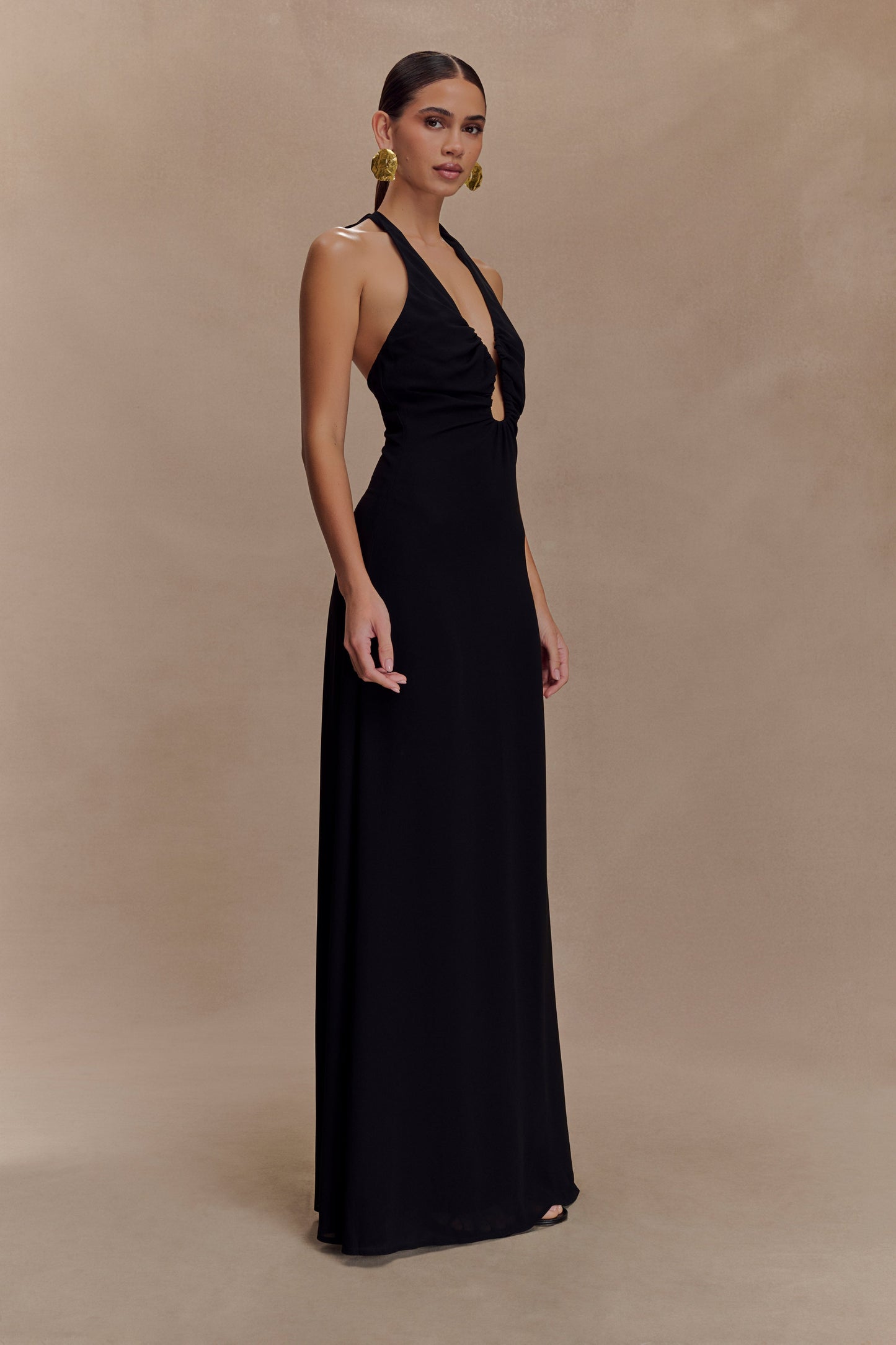 Robe Maxi Malakhai en Chiffon avec Décolleté Halter - Noir