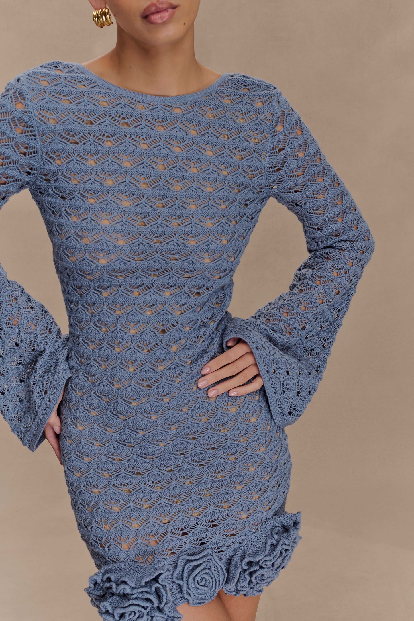 Mini-robe crochet à volants Aileen - Bleu acier