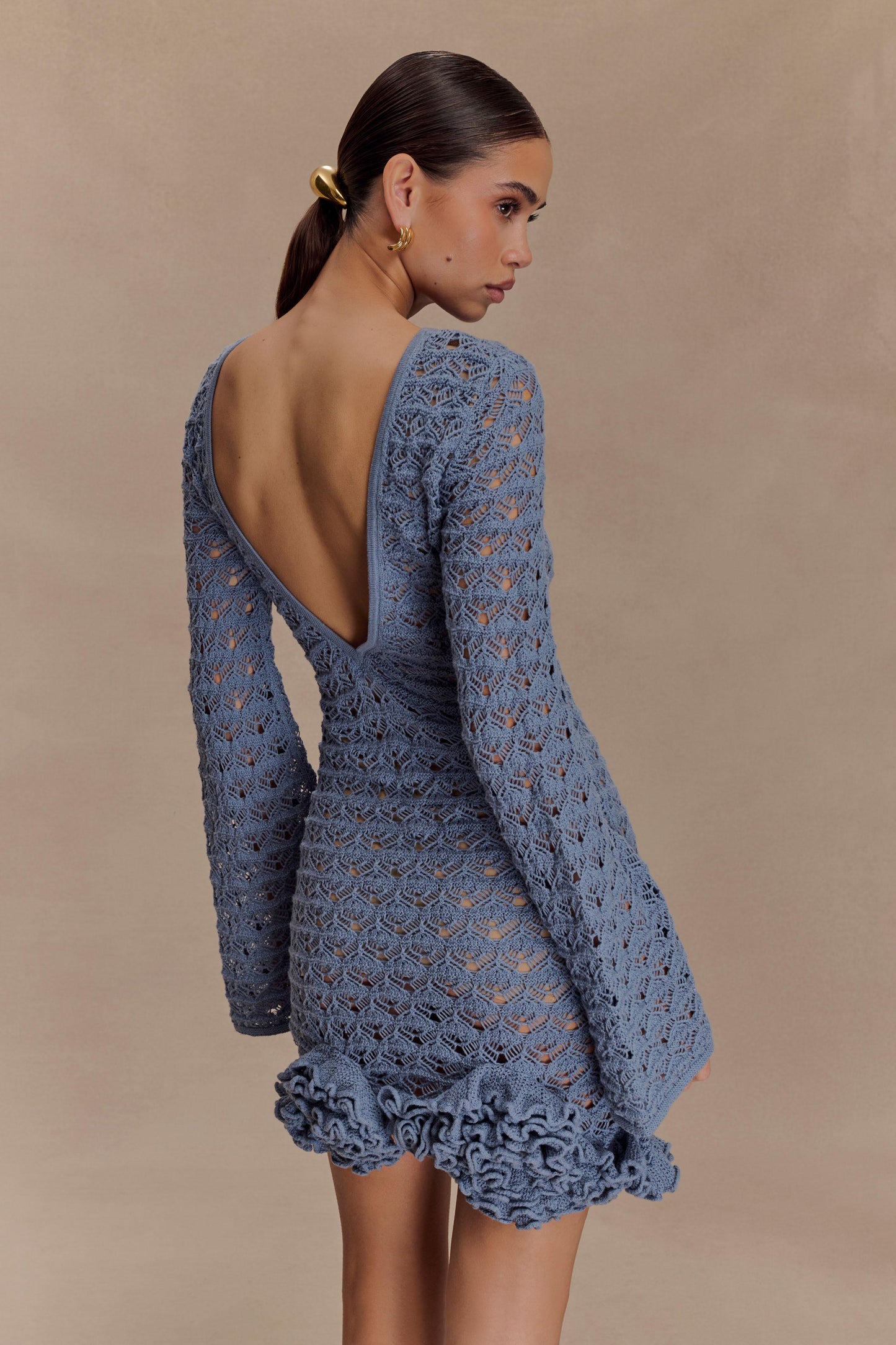 Mini-robe crochet à volants Aileen - Bleu acier
