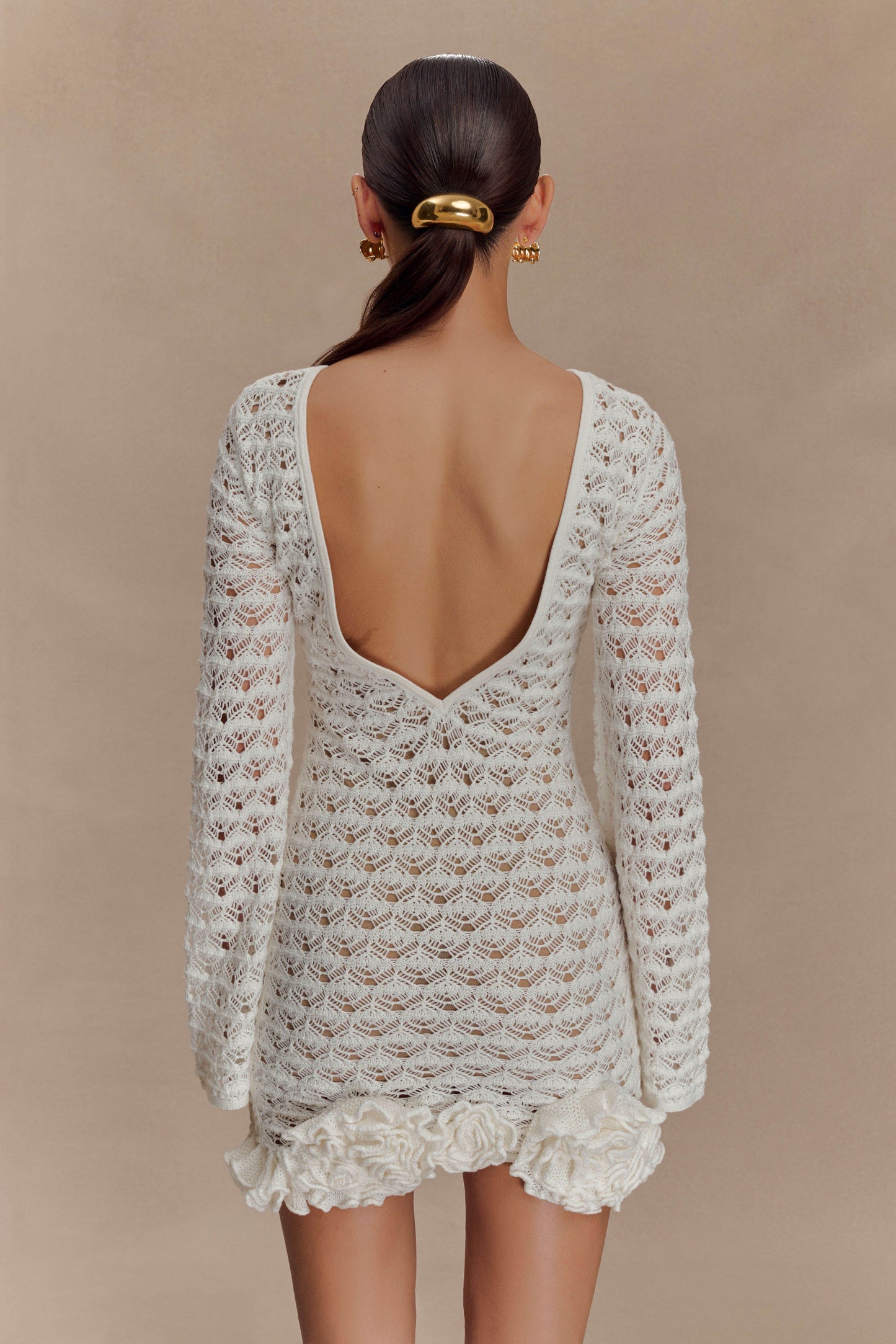 Robe mini crochet à volants Aileen - Ivoire