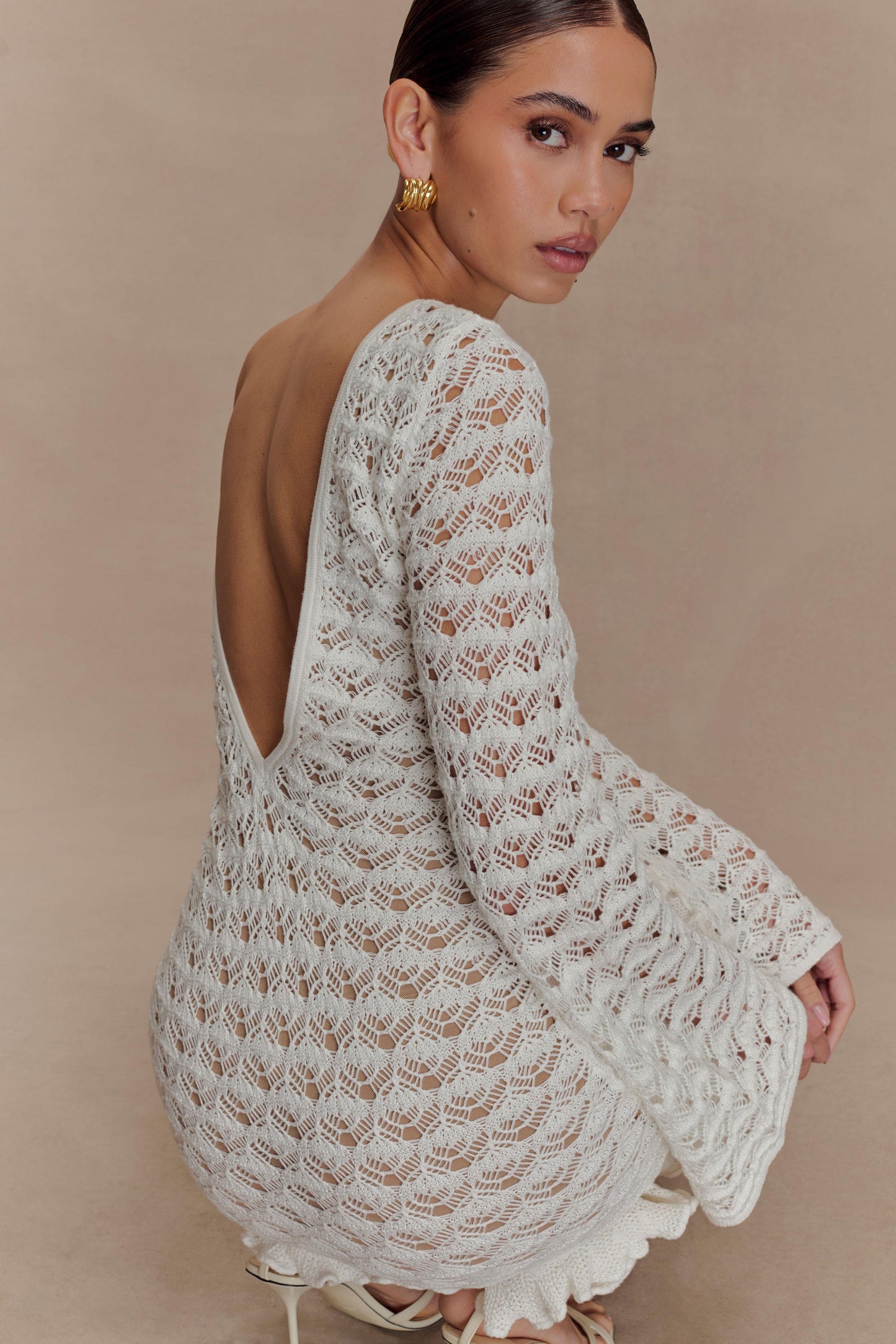 Robe mini crochet à volants Aileen - Ivoire