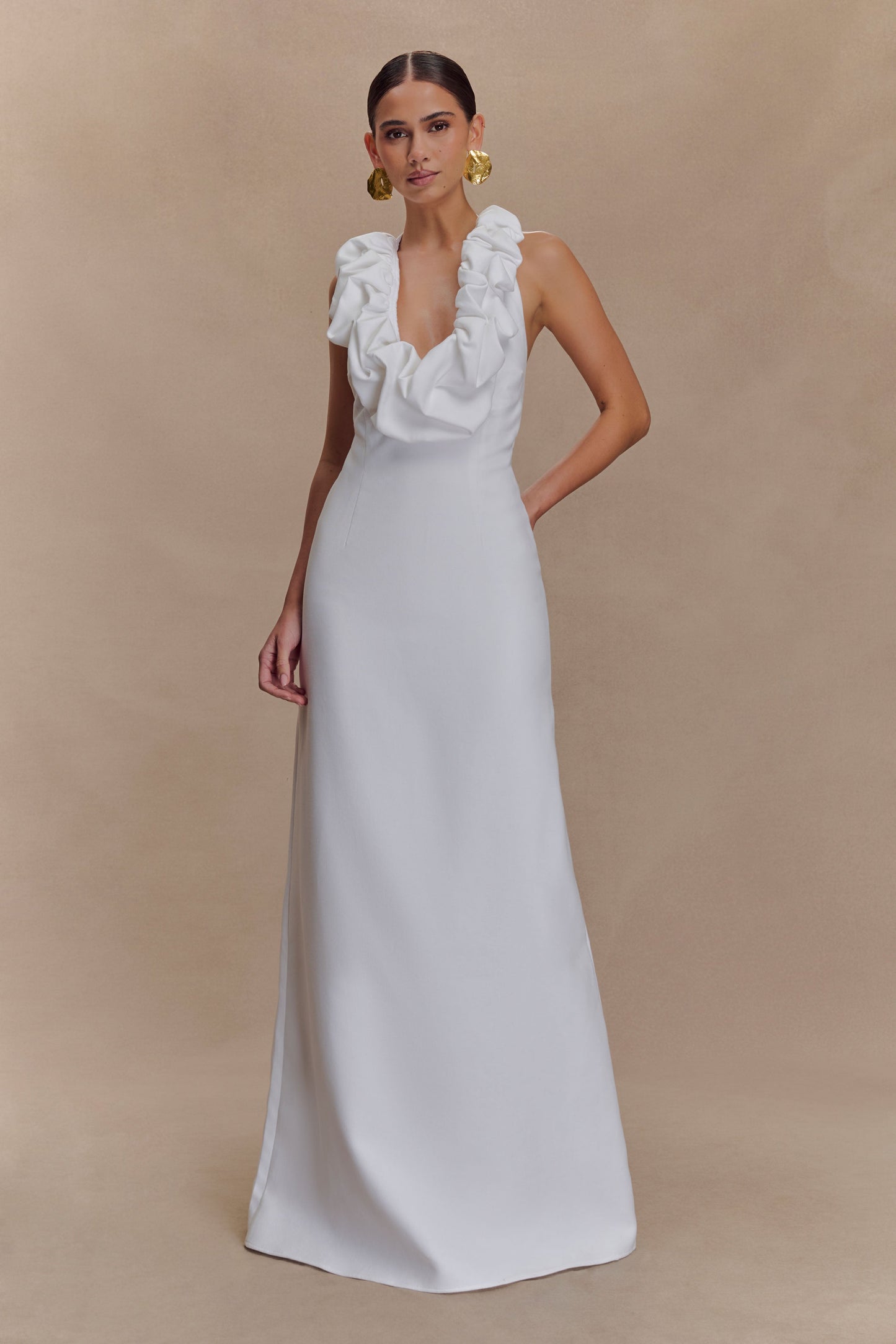 Robe Maxi Carolyn en Linon à Motifs - Blanc