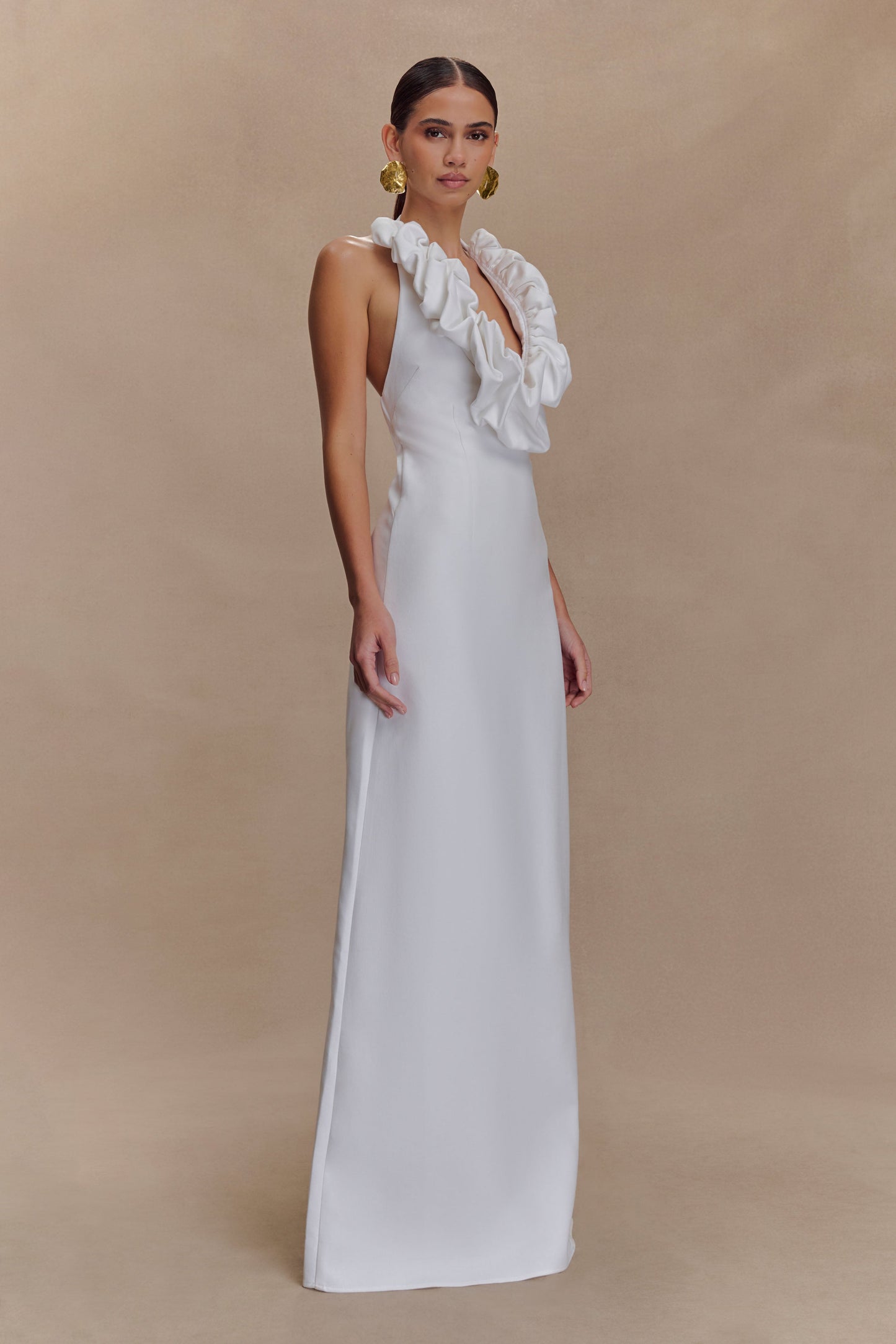 Robe Maxi Carolyn en Linon à Motifs - Blanc