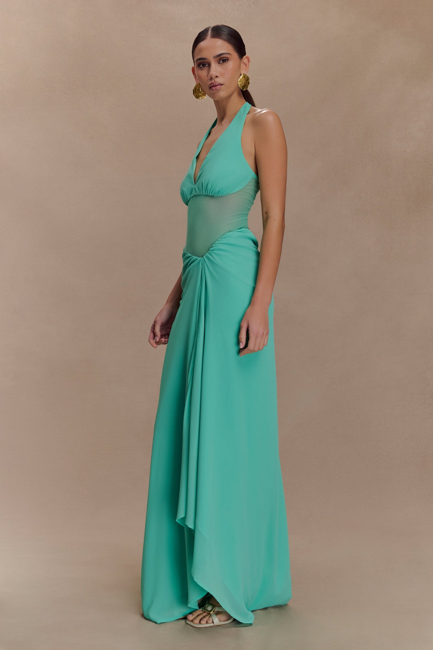 Jonna, robe maxi en mousseline de soie et en tulle - Lagoon