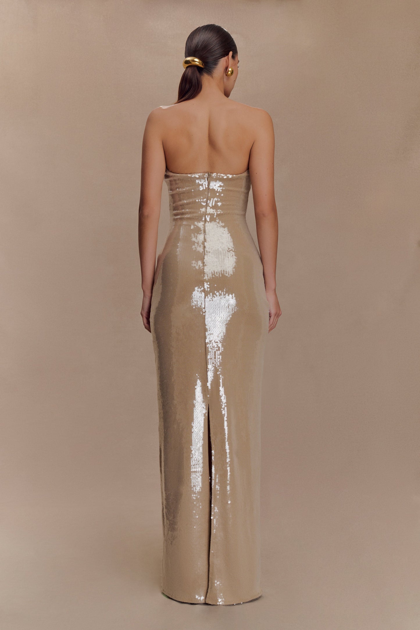 Robe Maxi sans Bretelles à Paillettes Winston - Taupe