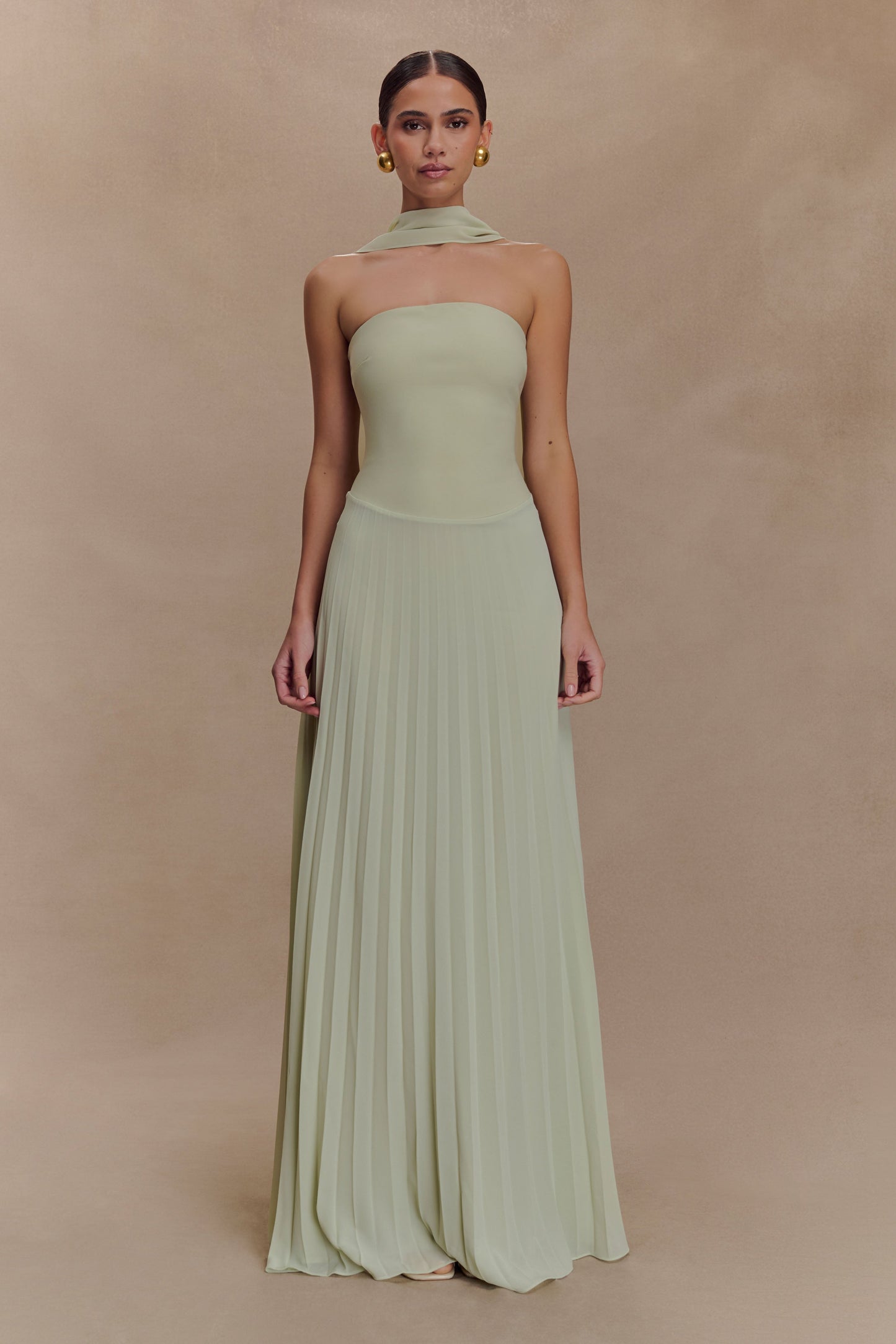 Robe Maxi Caira en Chiffon avec Écharpe - SAGE