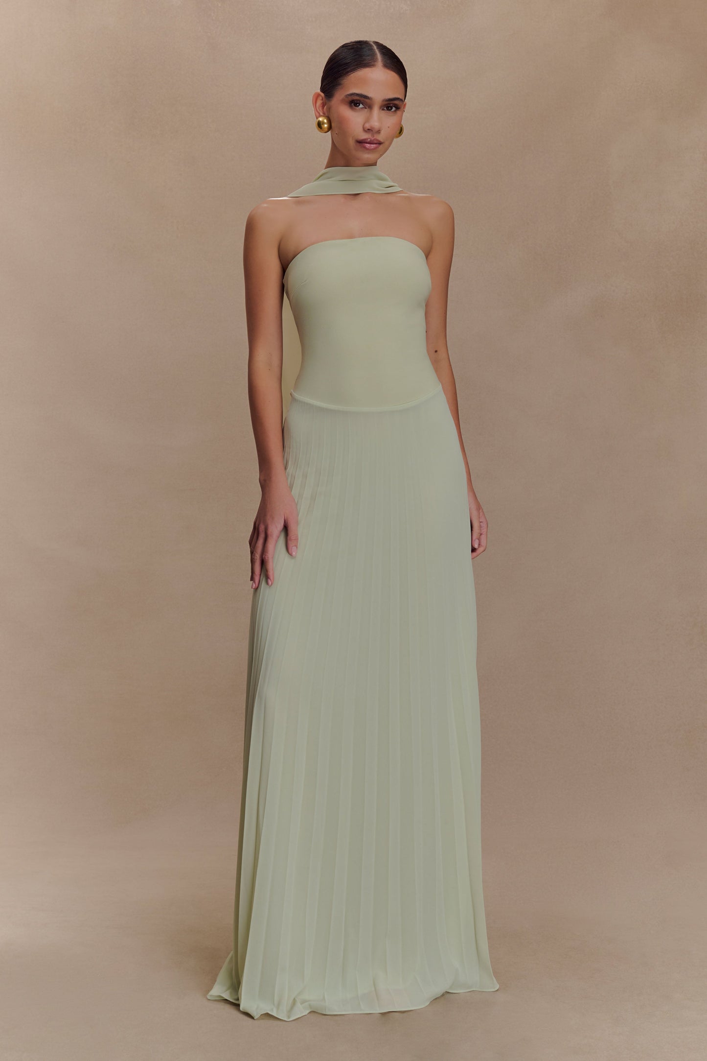 Robe Maxi Caira en Chiffon avec Écharpe - SAGE