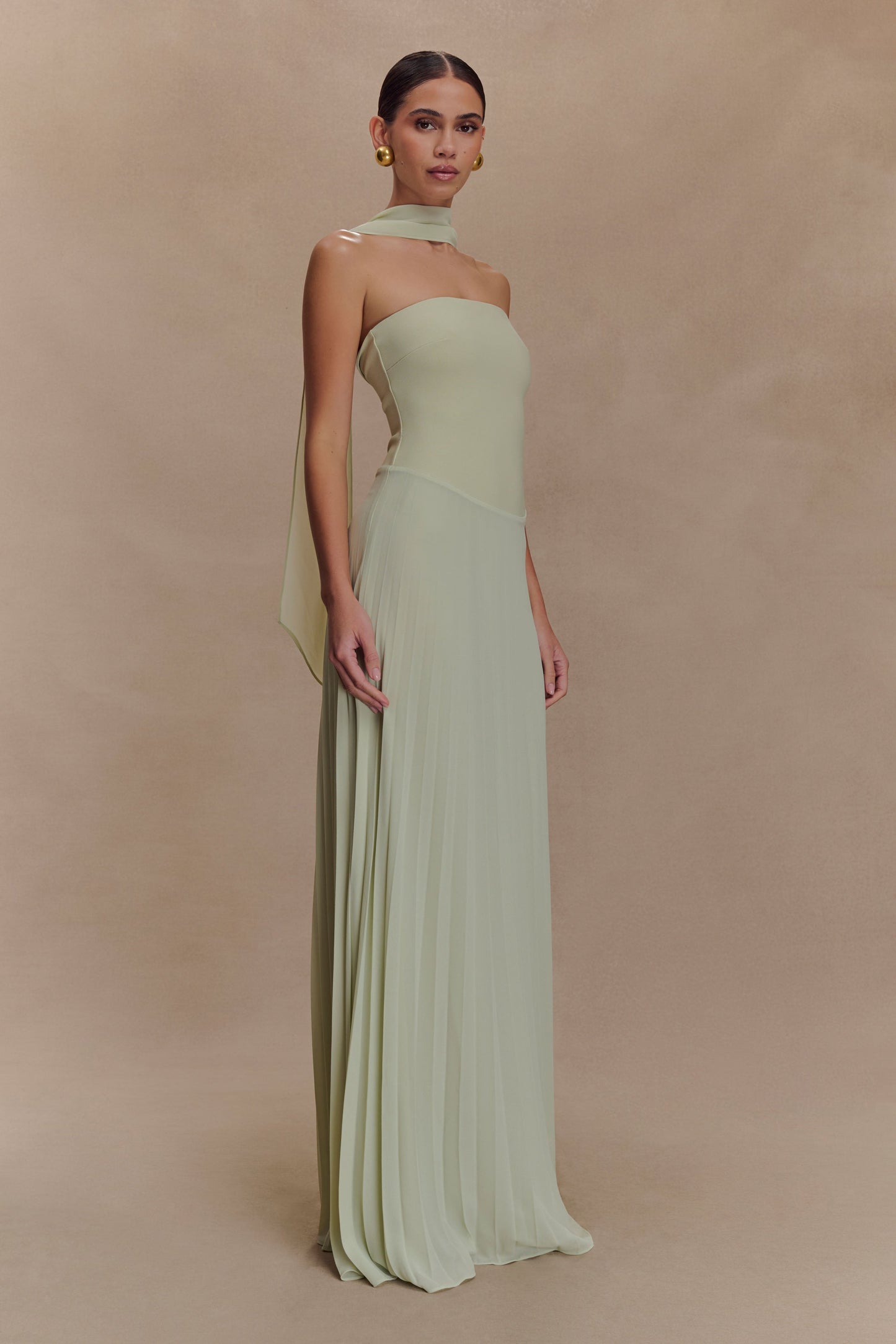 Robe Maxi Caira en Chiffon avec Écharpe - SAGE