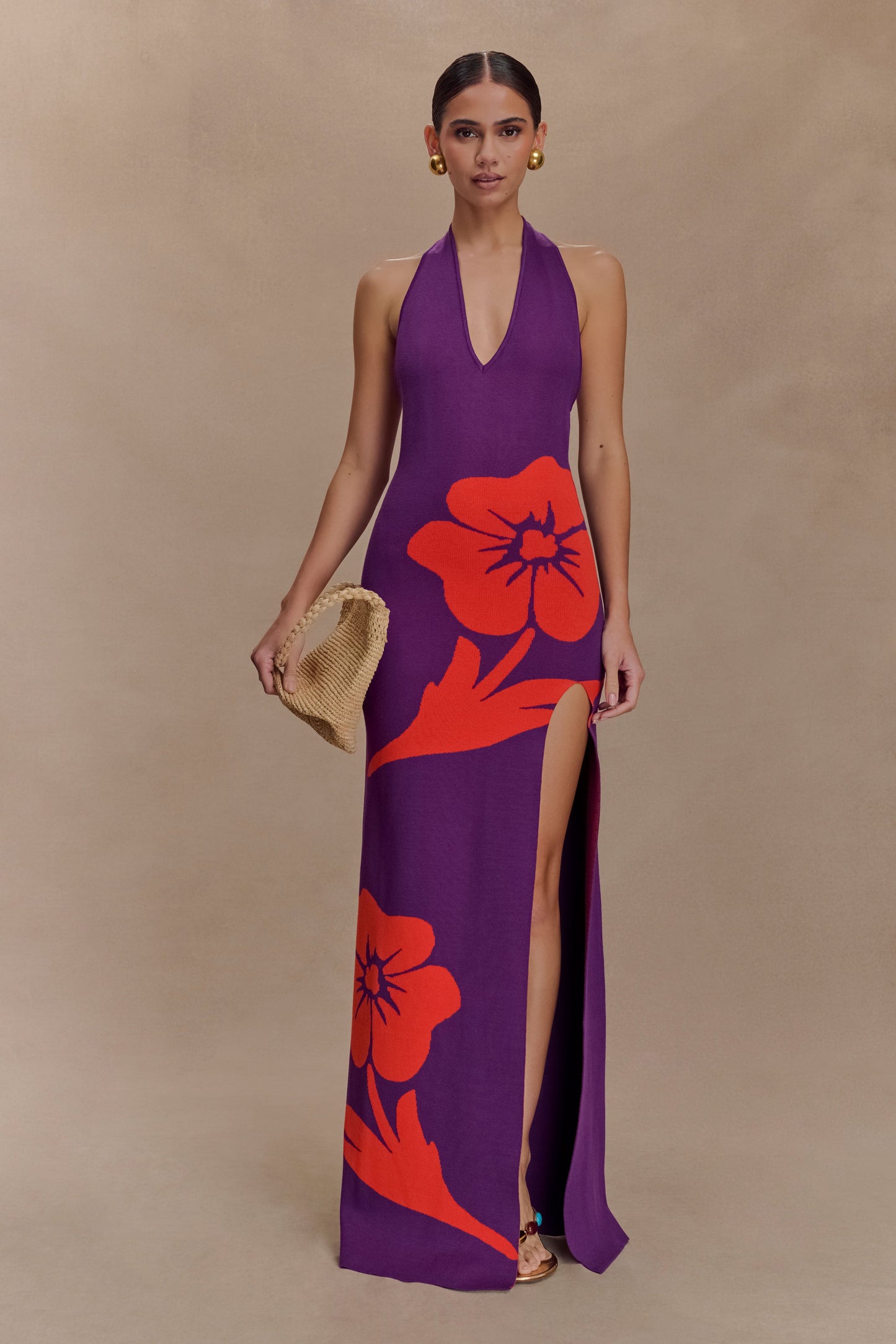 Robe Maxi à Manches Frangées en Tricot Stacy - Violet/Rouge