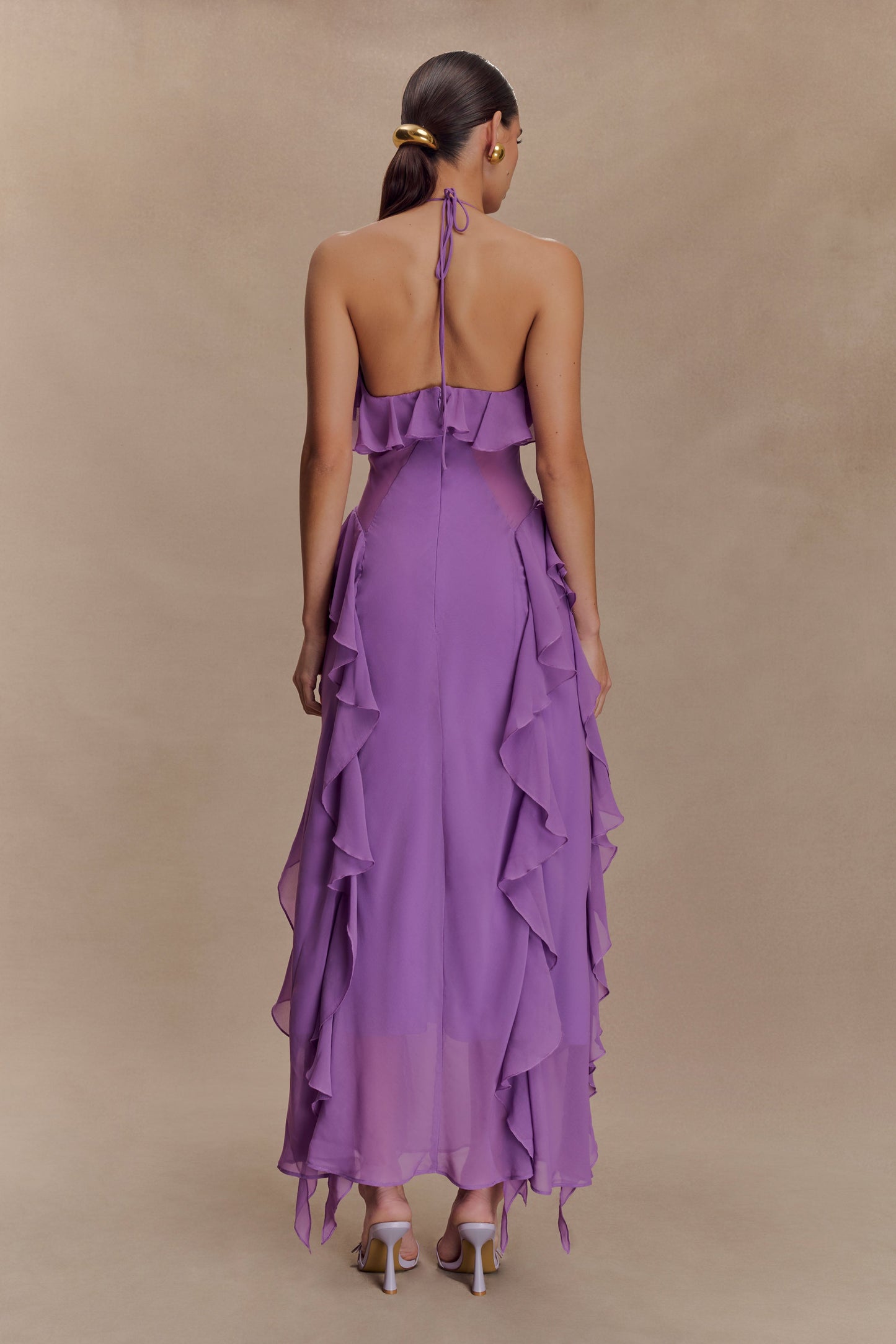 Robe midi en mousseline de soie à volants Aleyna - Violette