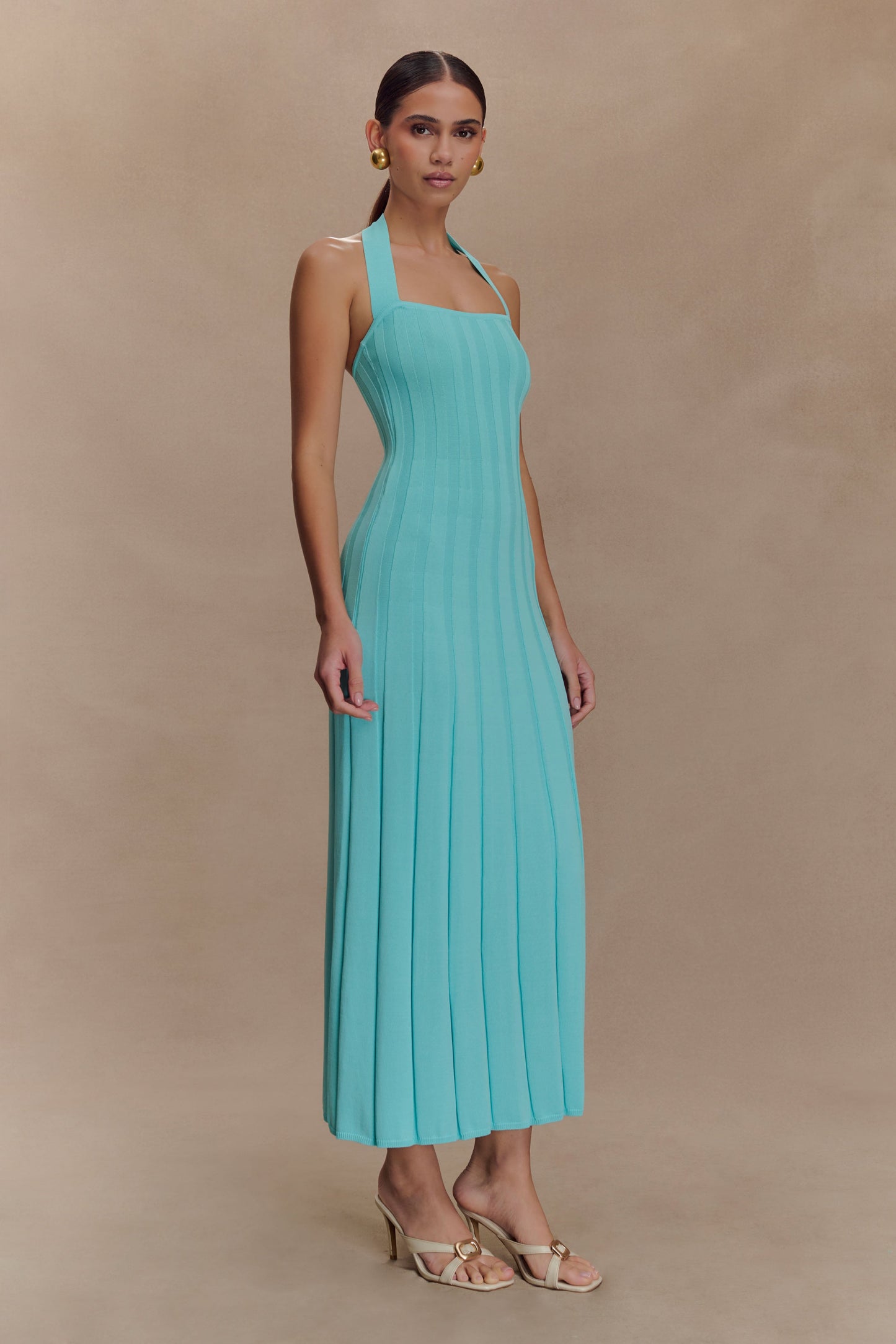 Robe midi en jersey Jacqui à col montant - Bleu cyan