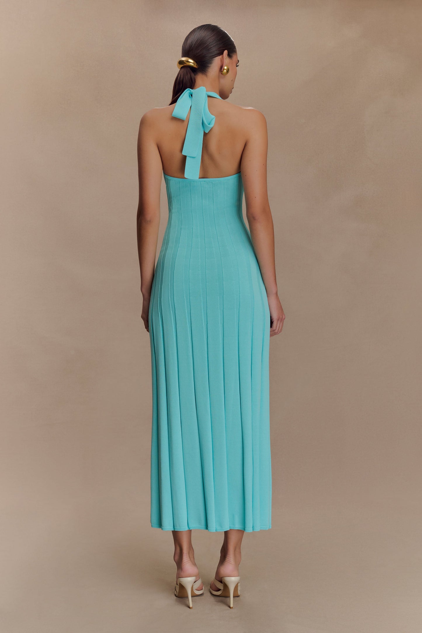 Robe midi en jersey Jacqui à col montant - Bleu cyan