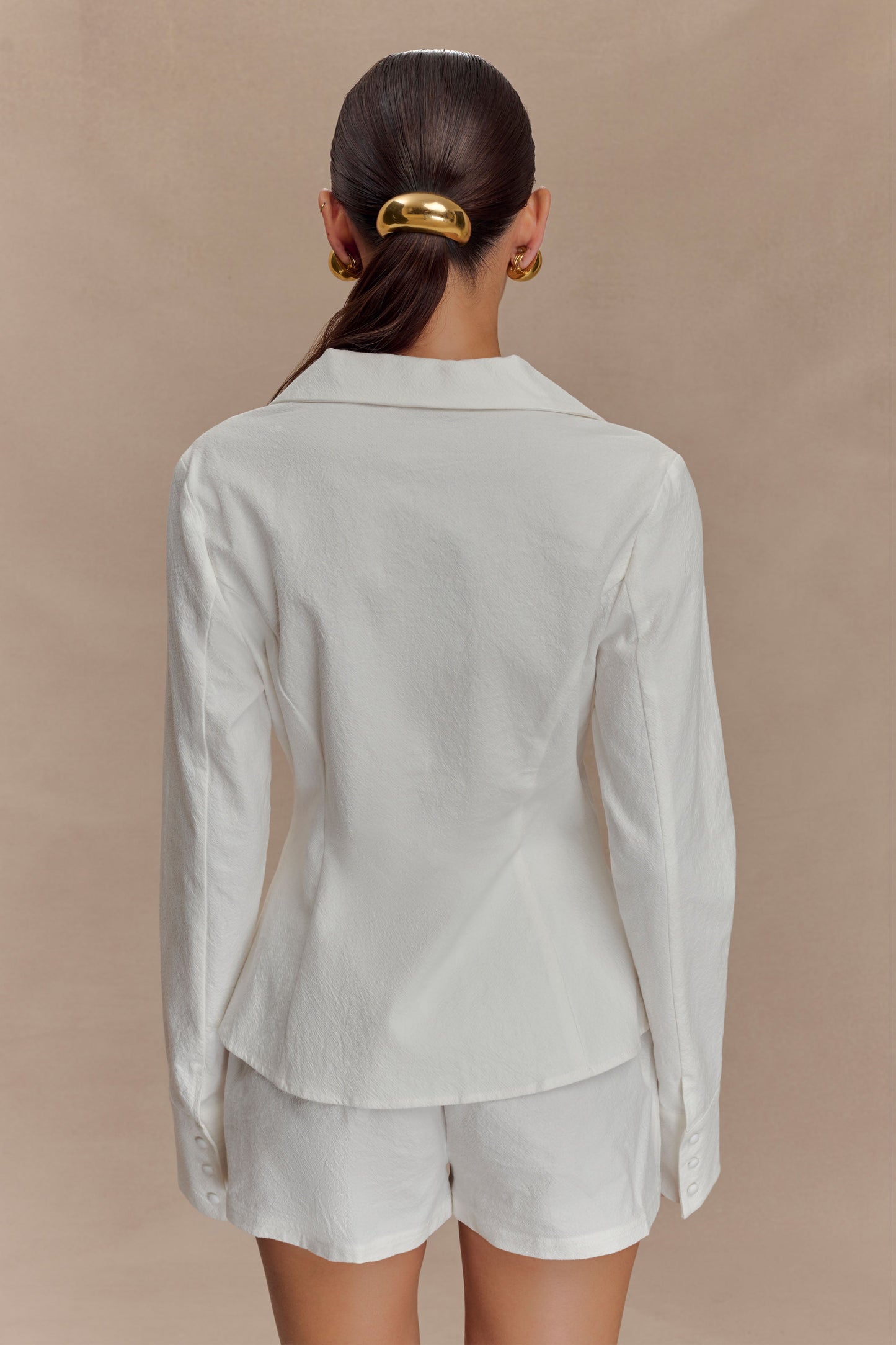 Chemise à col en coton avec perles Annalee - Blanc