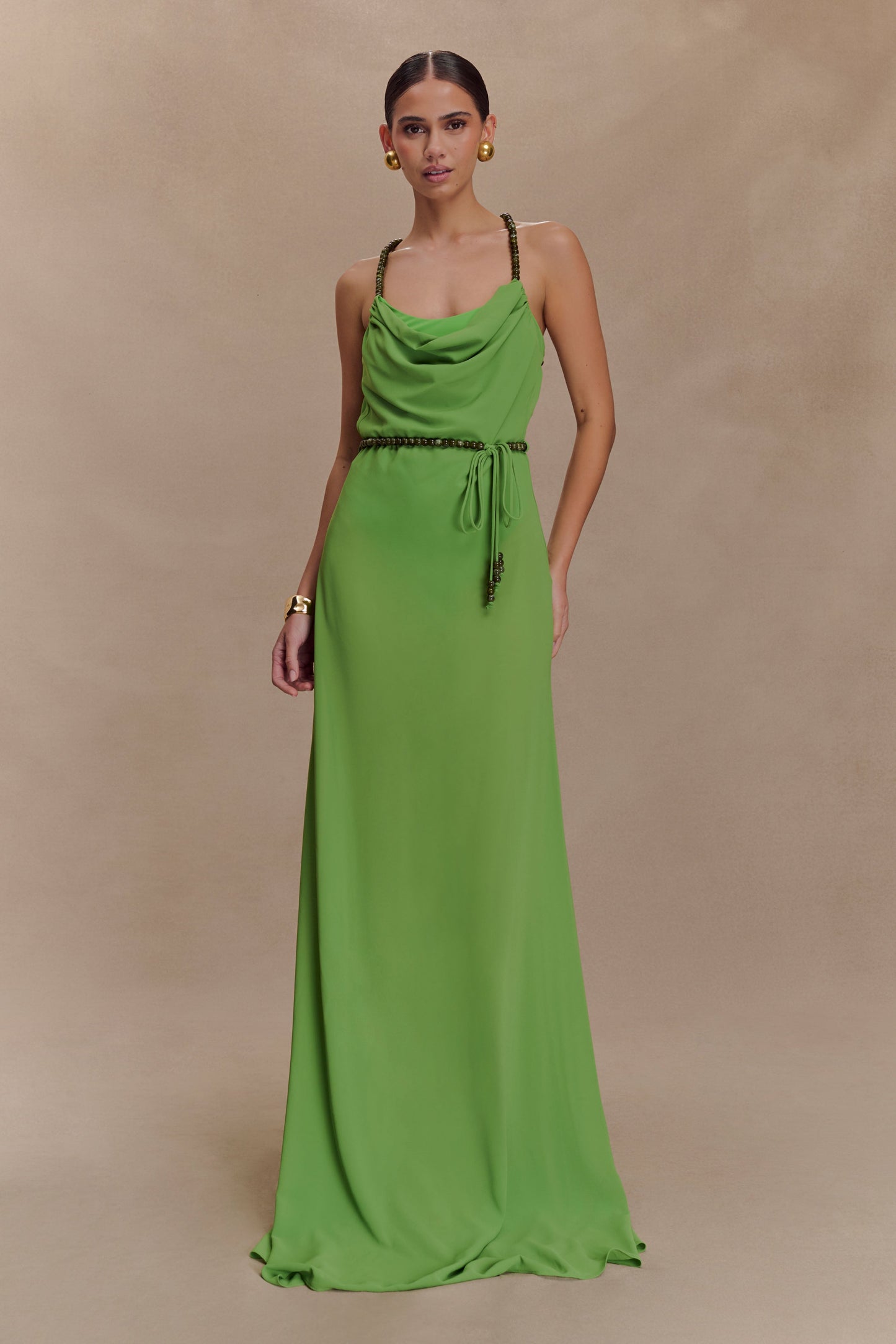 Robe Maxi en Chiffon Perlée Elaine - Verte