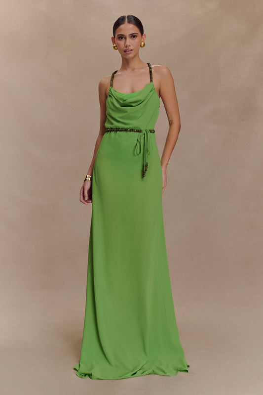 Robe Maxi en Chiffon Perlée Elaine - Verte