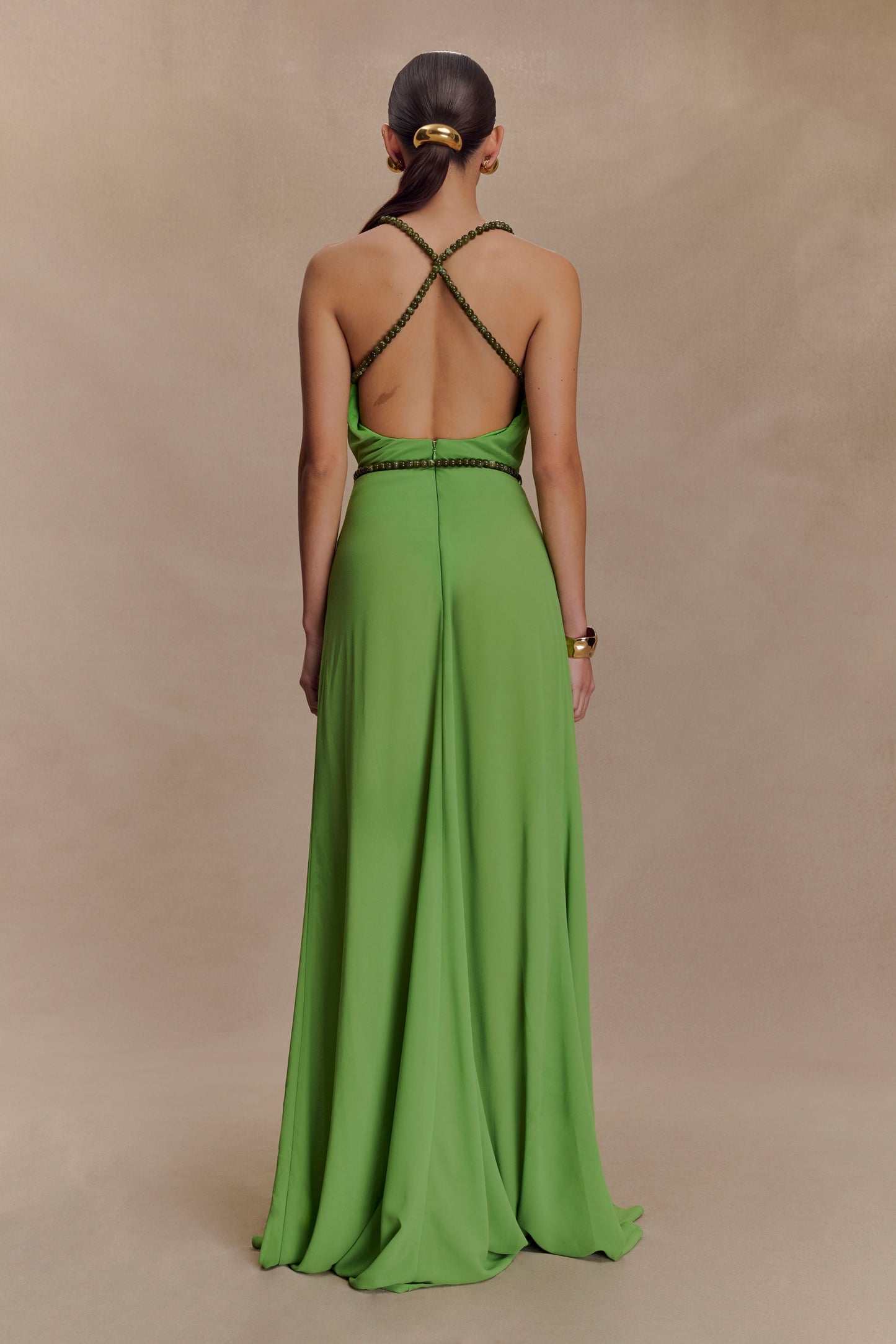 Robe Maxi en Chiffon Perlée Elaine - Verte