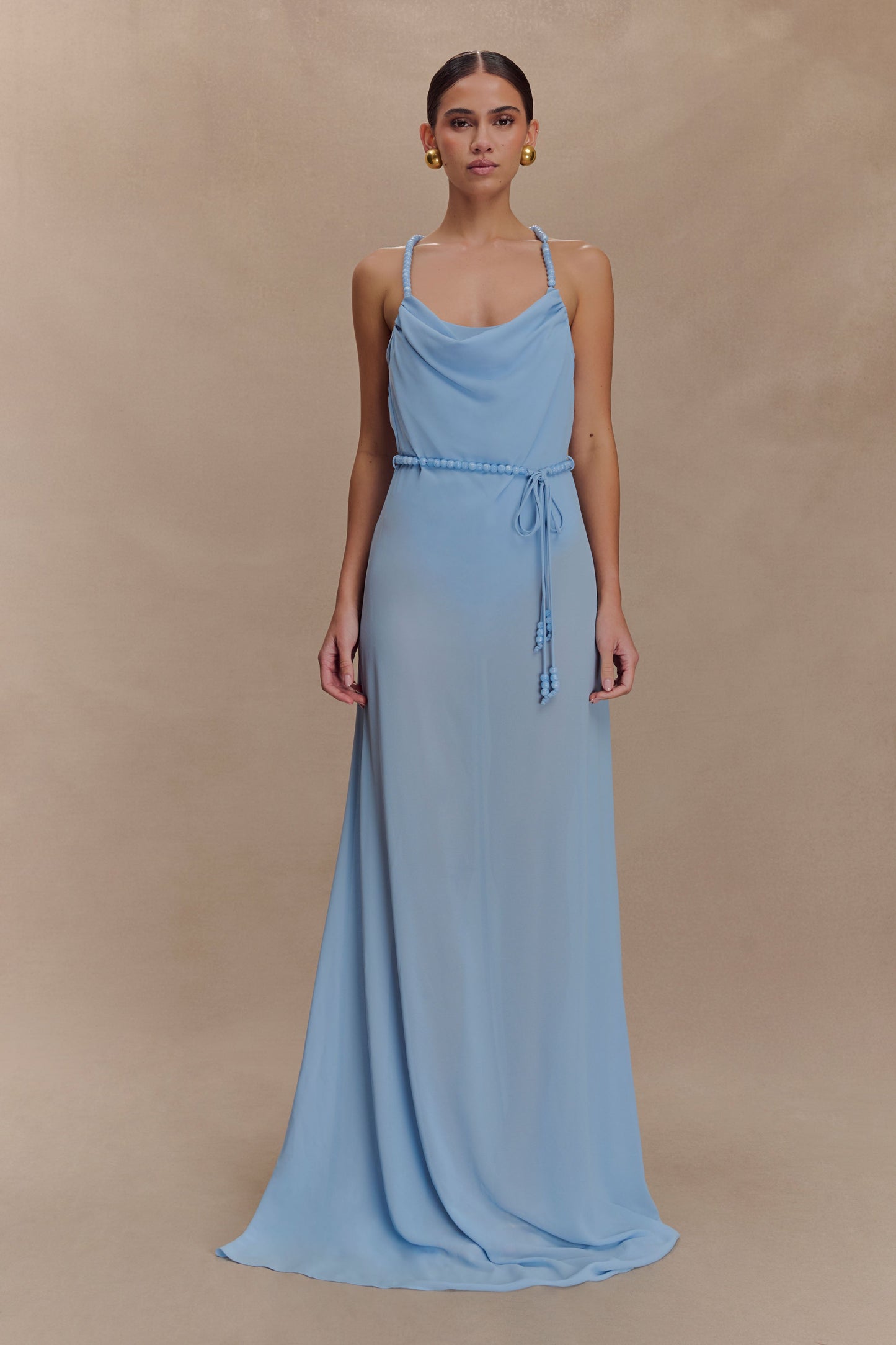 Robe Maxi en Chiffon Perlée Elaine - Bleu Ciel