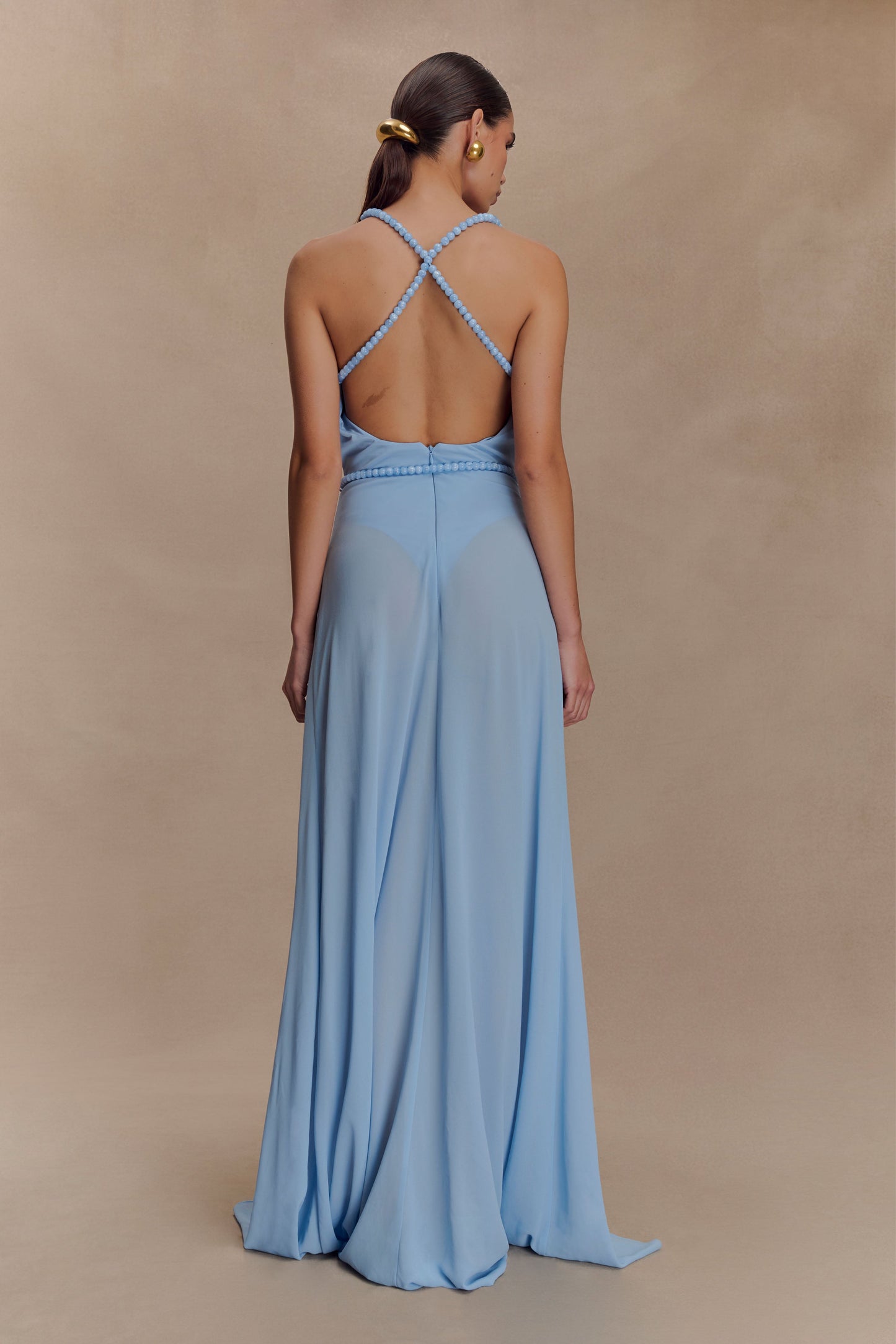 Robe Maxi en Chiffon Perlée Elaine - Bleu Ciel