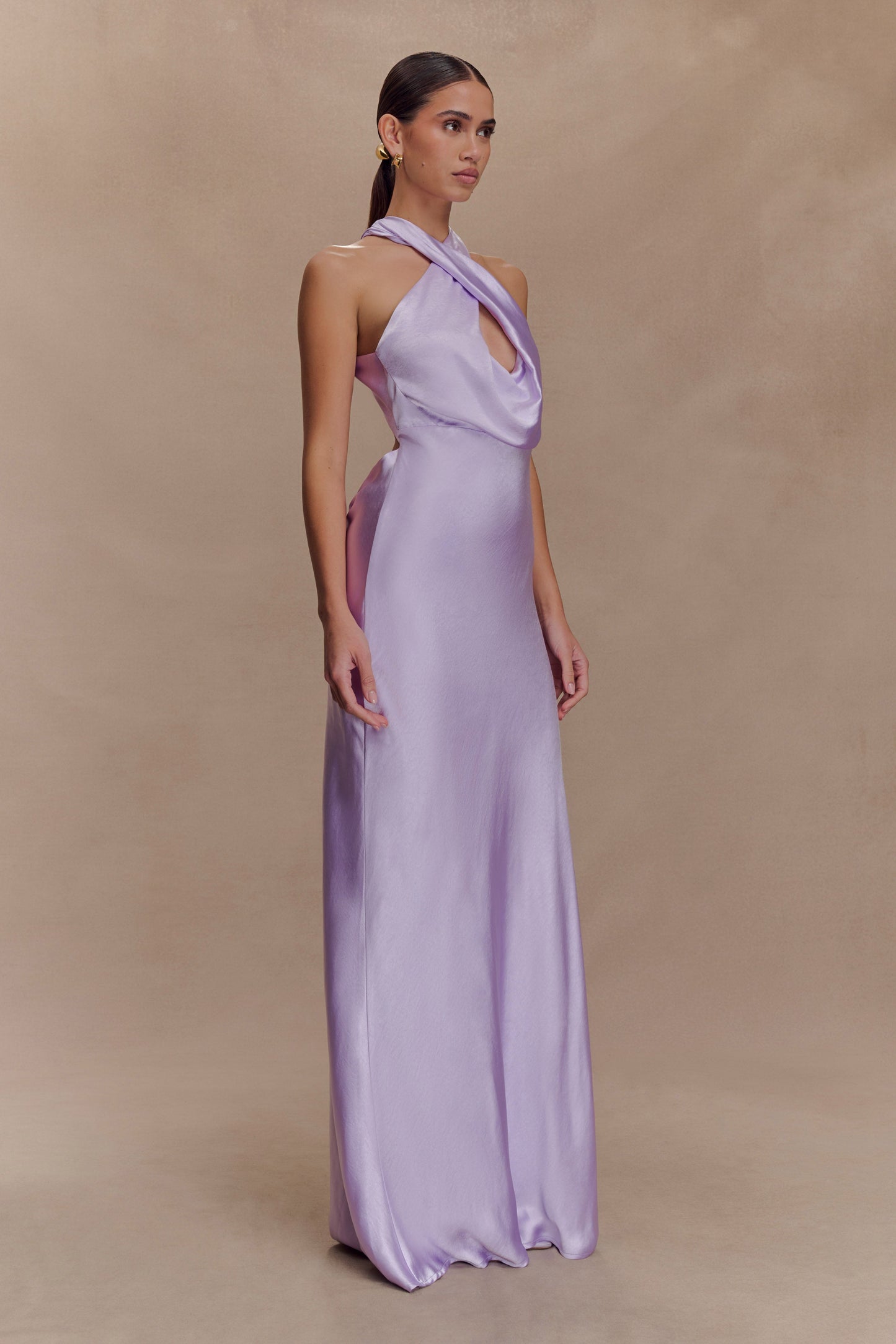 Robe Maxi Halter en Satin Phyllis - Lilas