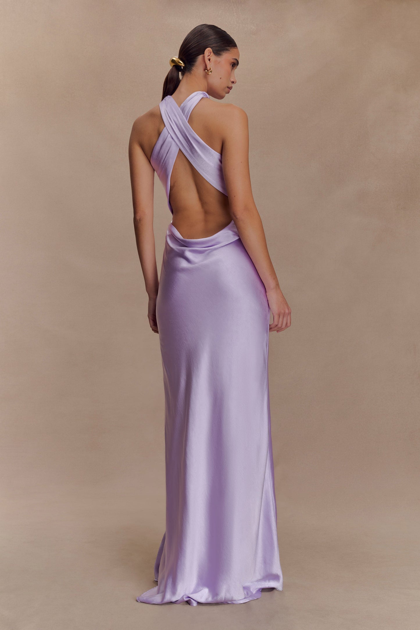 Robe Maxi Halter en Satin Phyllis - Lilas