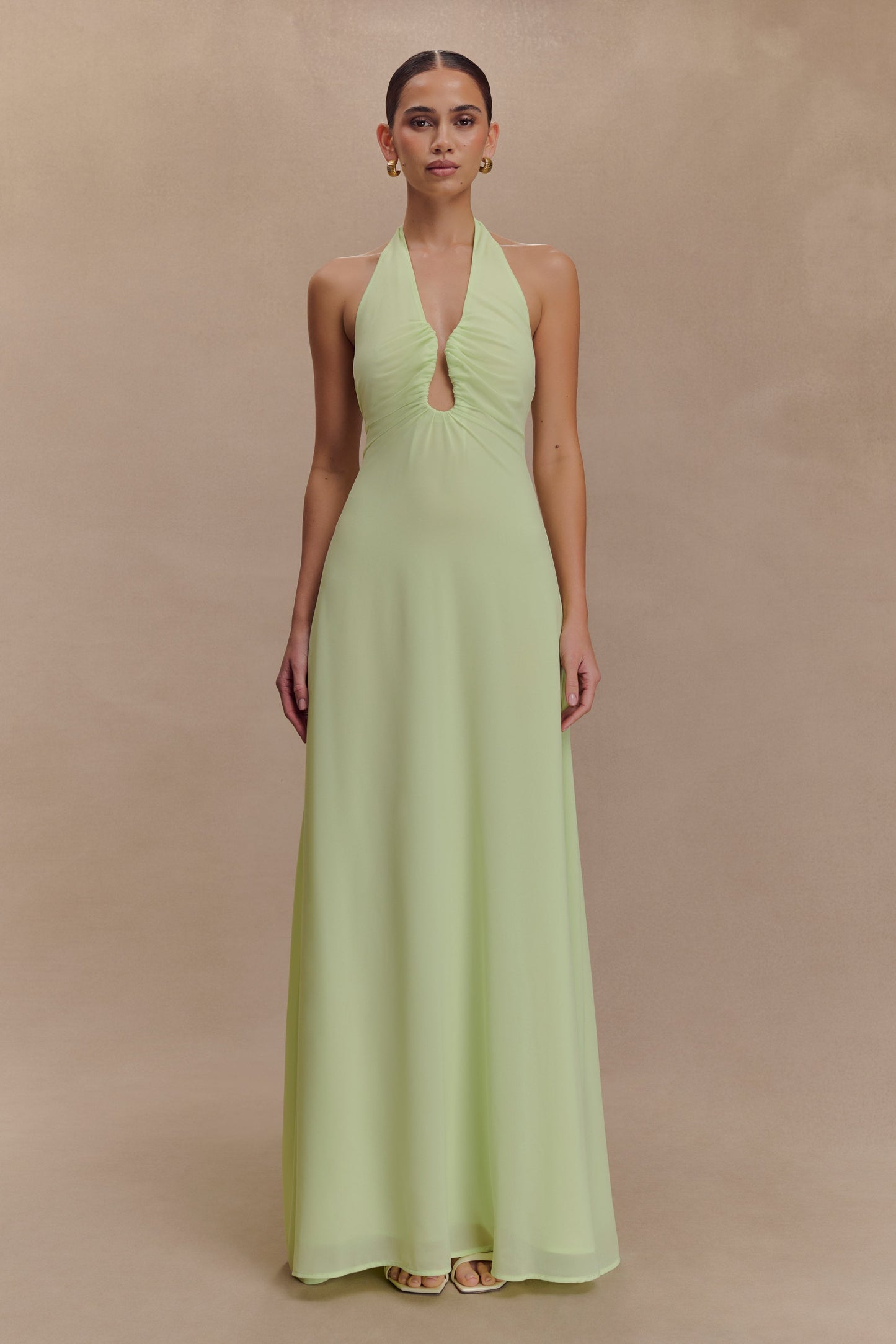 Robe Maxi Malakhai en Chiffon avec Décolleté Halter - Vert Pastel