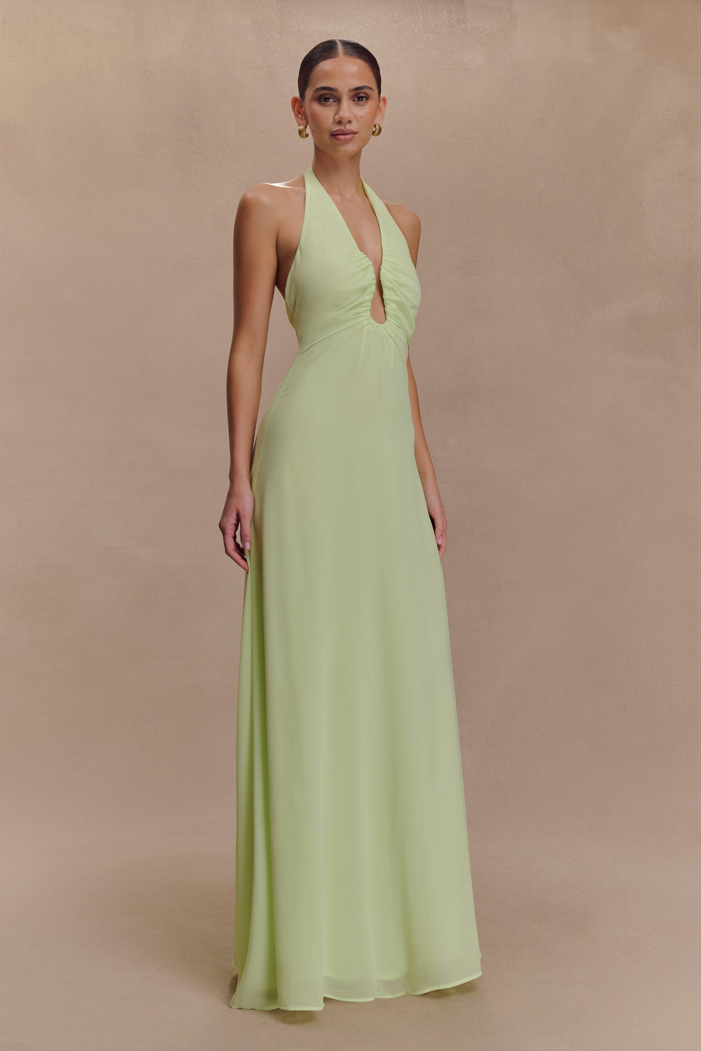 Robe Maxi Malakhai en Chiffon avec Décolleté Halter - Vert Pastel