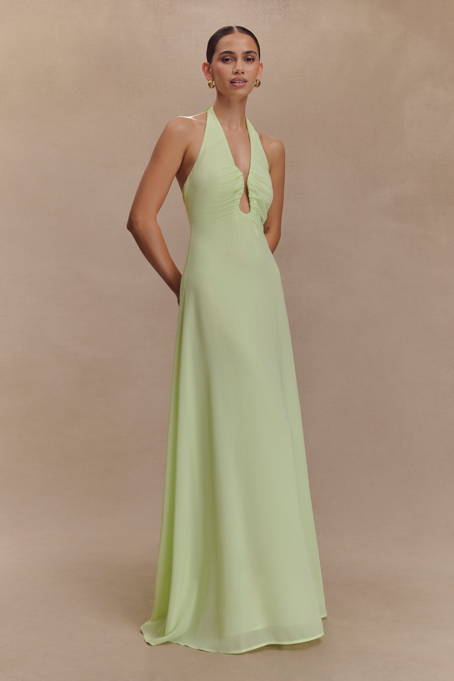 Robe Maxi Malakhai en Chiffon avec Décolleté Halter - Vert Pastel