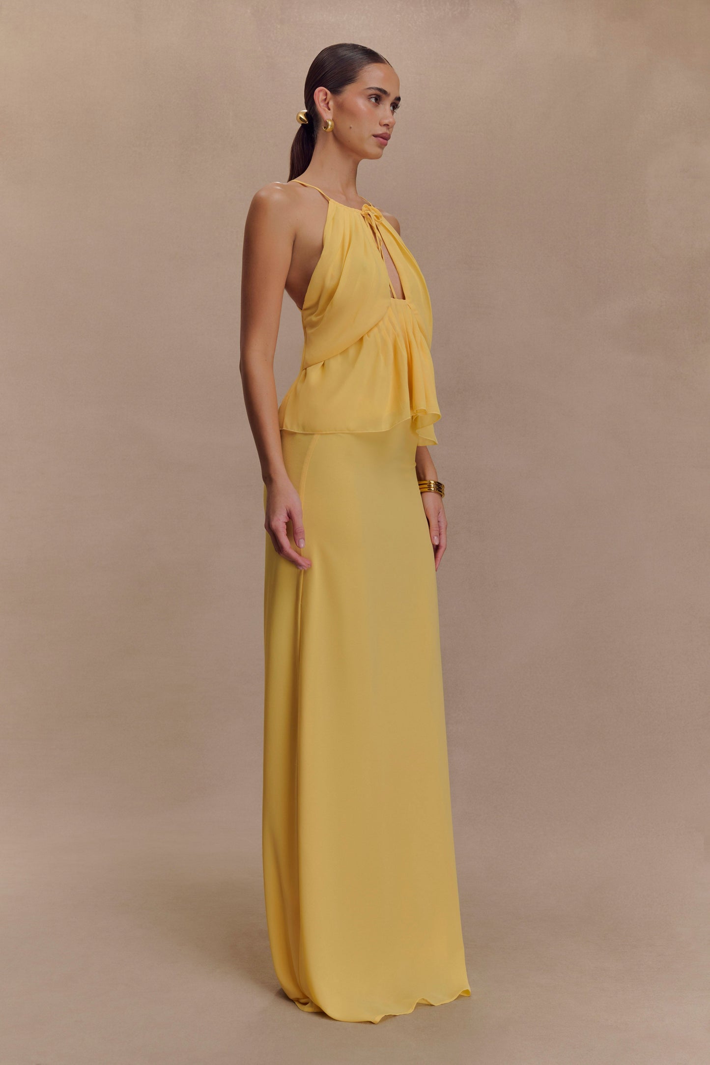 Jupe Maxi en Chiffon Katalina - Couleur Beurre-noisette