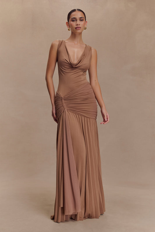Robe Maxi Dania à Col Haut et Dégradé - Mousse de Mocha