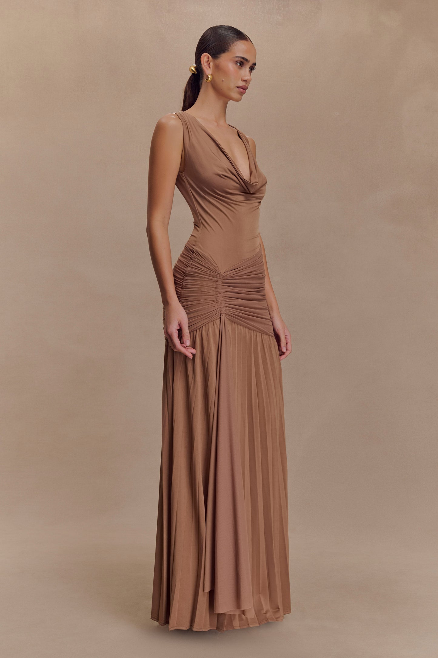 Robe Maxi Dania à Col Haut et Dégradé - Mousse de Mocha