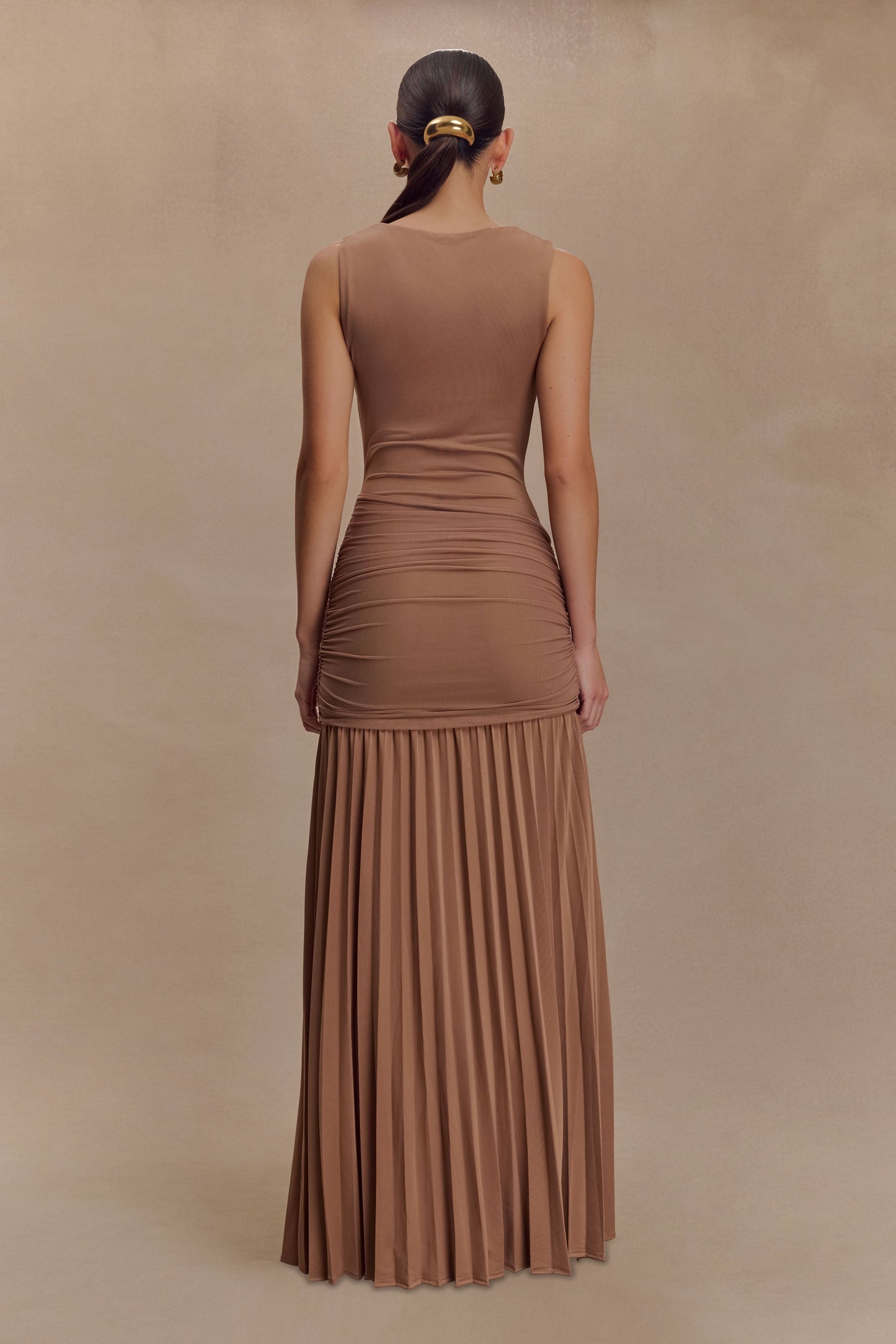 Robe Maxi Dania à Col Haut et Dégradé - Mousse de Mocha