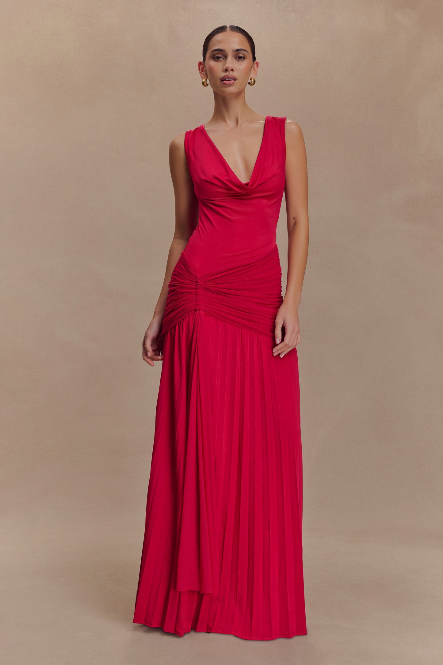 Robe maxi Dania à col montant et matière fluide - Rose fuchsia