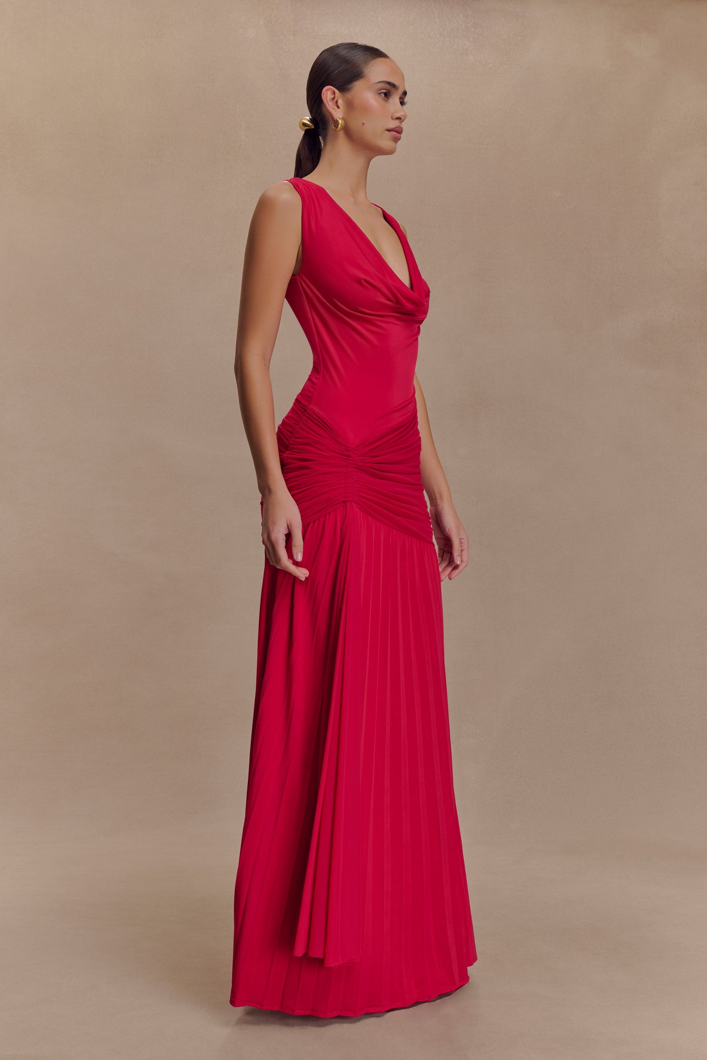 Robe maxi Dania à col montant et matière fluide - Rose fuchsia