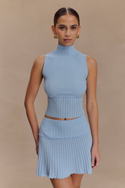 Top en tricot à mailles pointillées Indy - Bleu bleuet