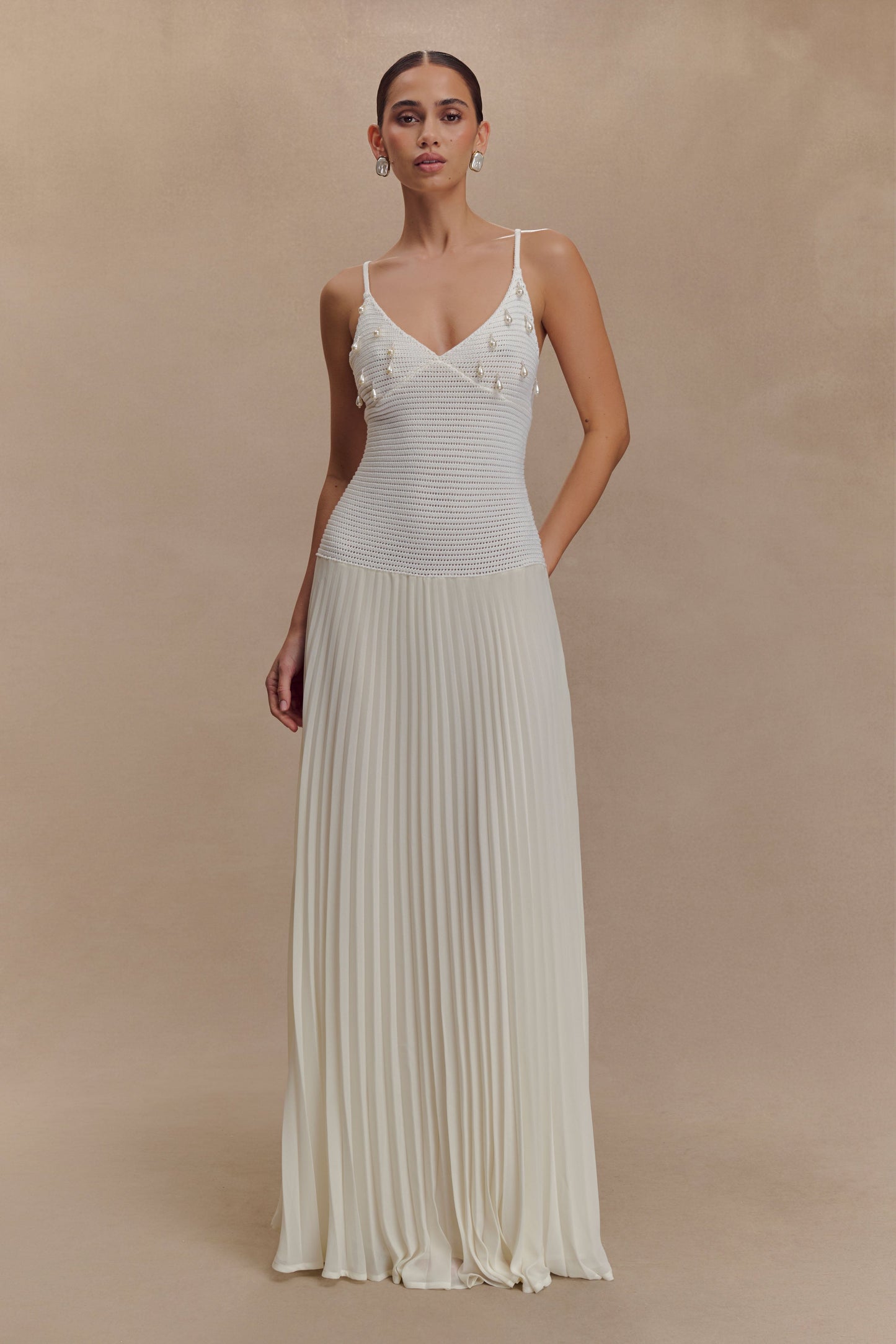 Robe Maxi Perle Croche Catherine - Blanche