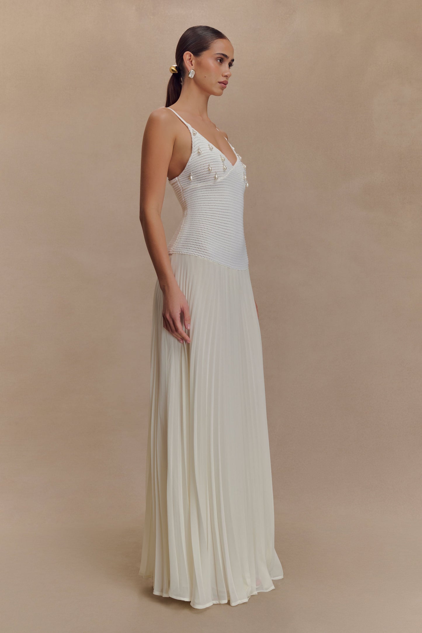 Robe Maxi Perle Croche Catherine - Blanche