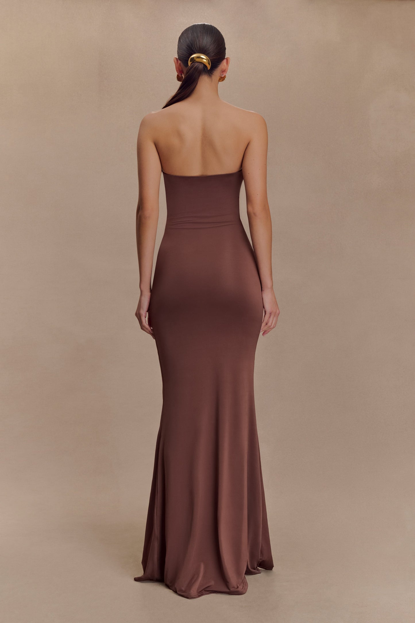 Robe Maxi Slinky sans Bretelles Madison - Chocolat