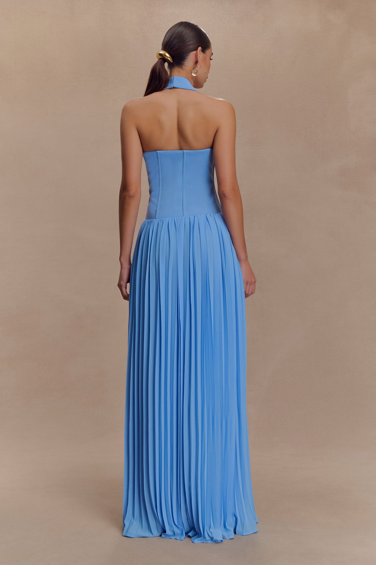 Robe Maxi Stacie à Plis et Emmanchures Croisées - Bleu Clair