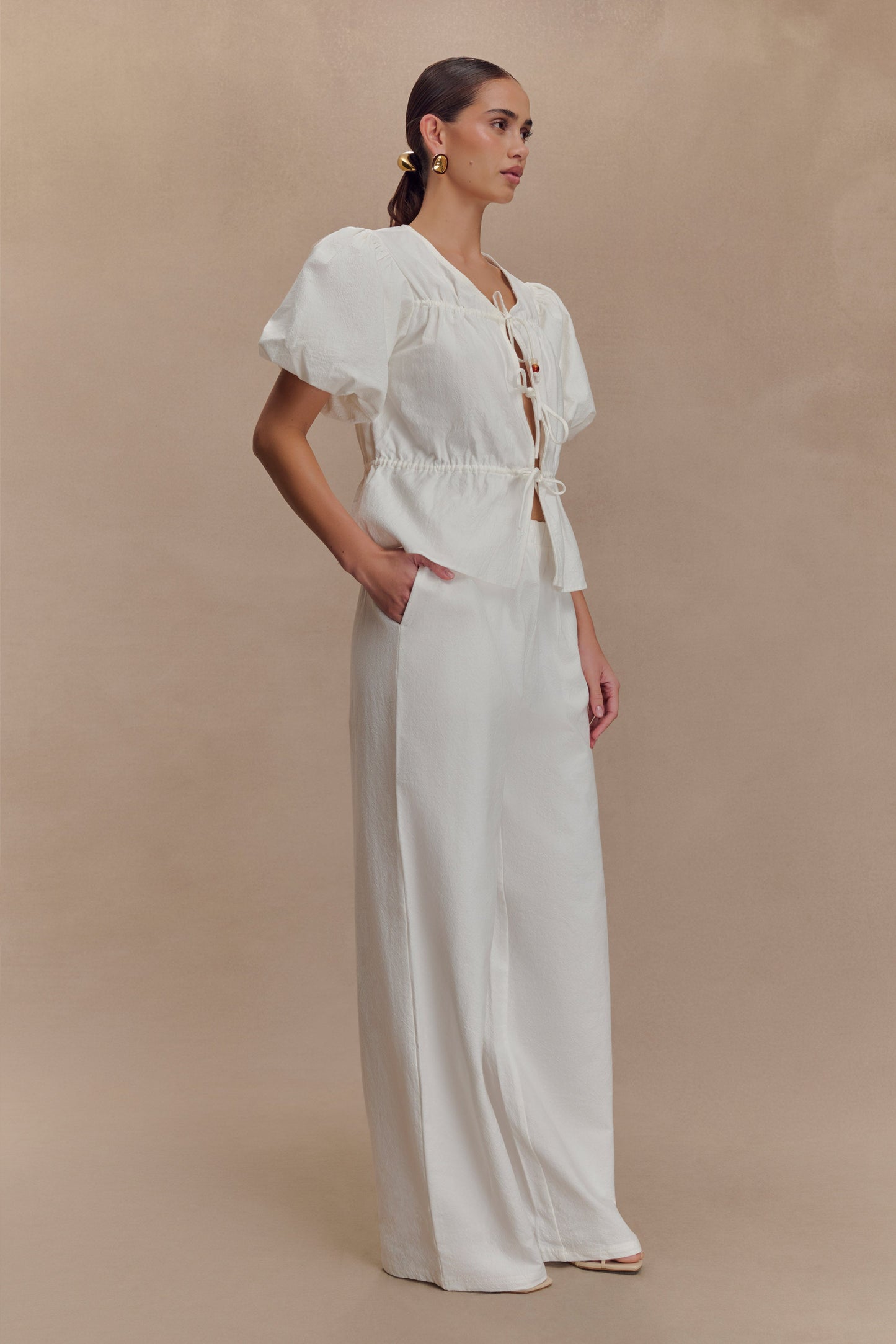 Emilie Haut en coton à manches bouffantes - Blanc