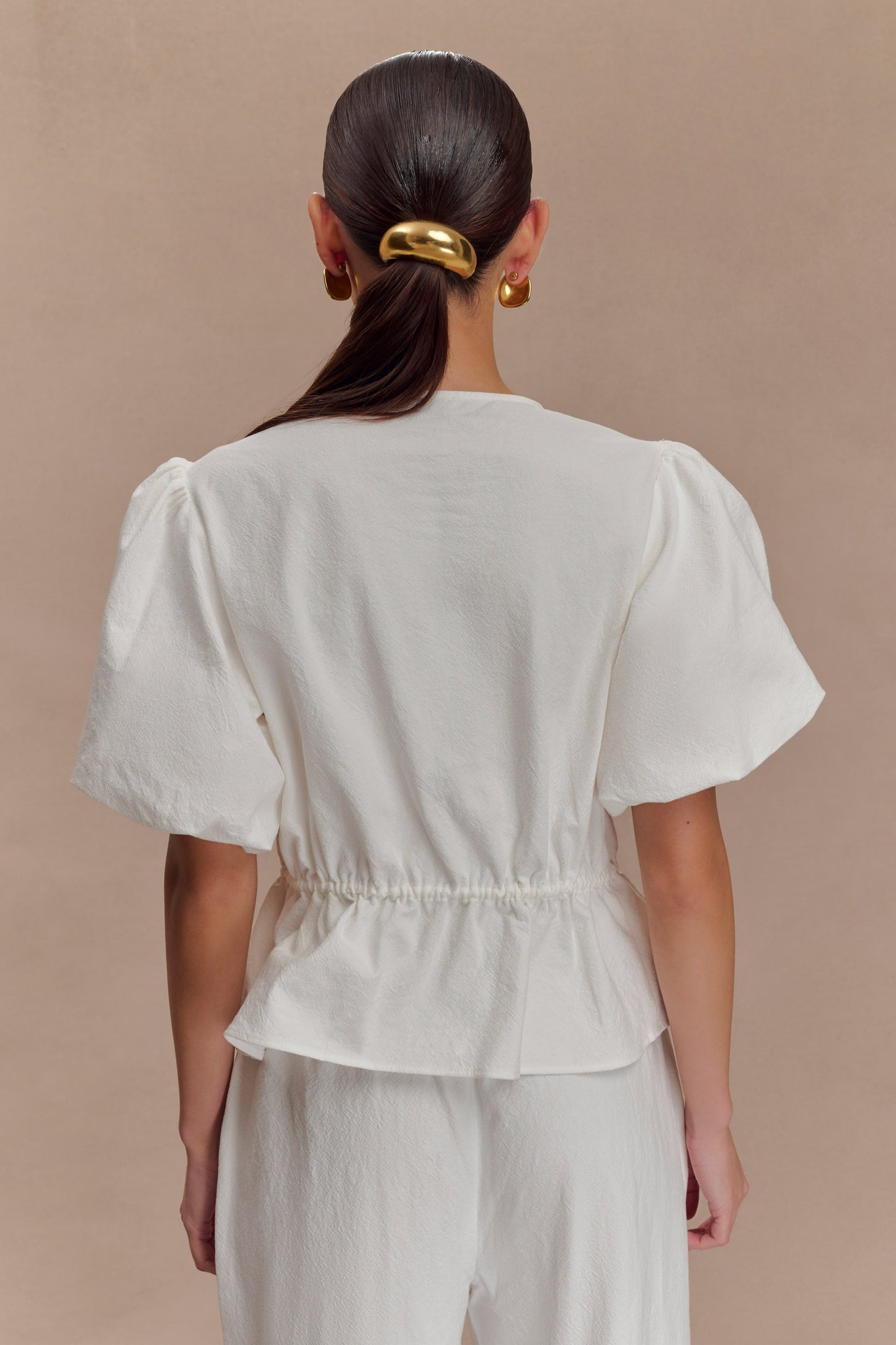 Emilie Haut en coton à manches bouffantes - Blanc