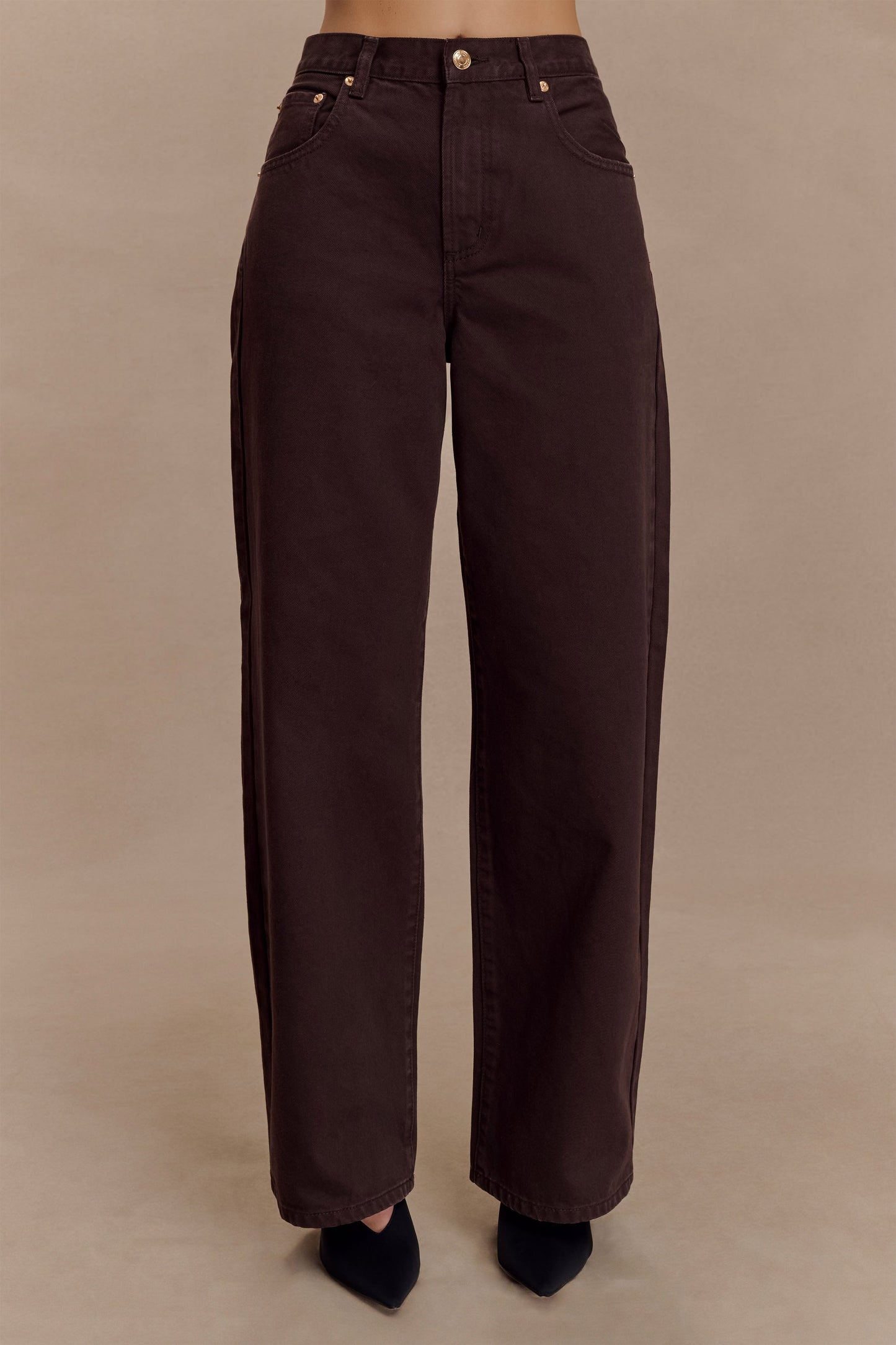 Jeans en jean taille mi-haute Mannon - Chocolat