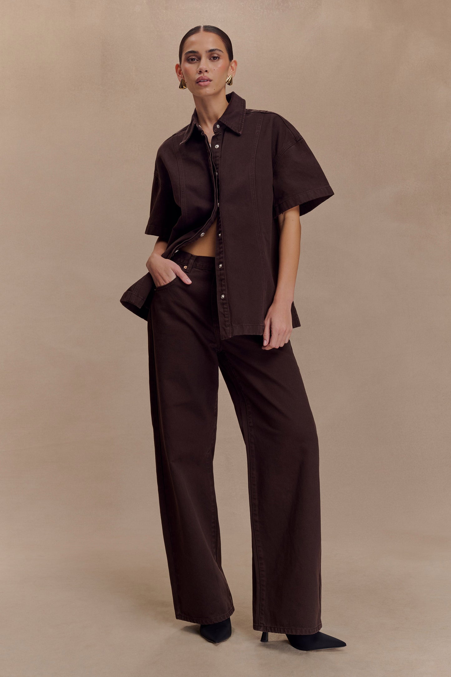 Jeans en jean taille mi-haute Mannon - Chocolat