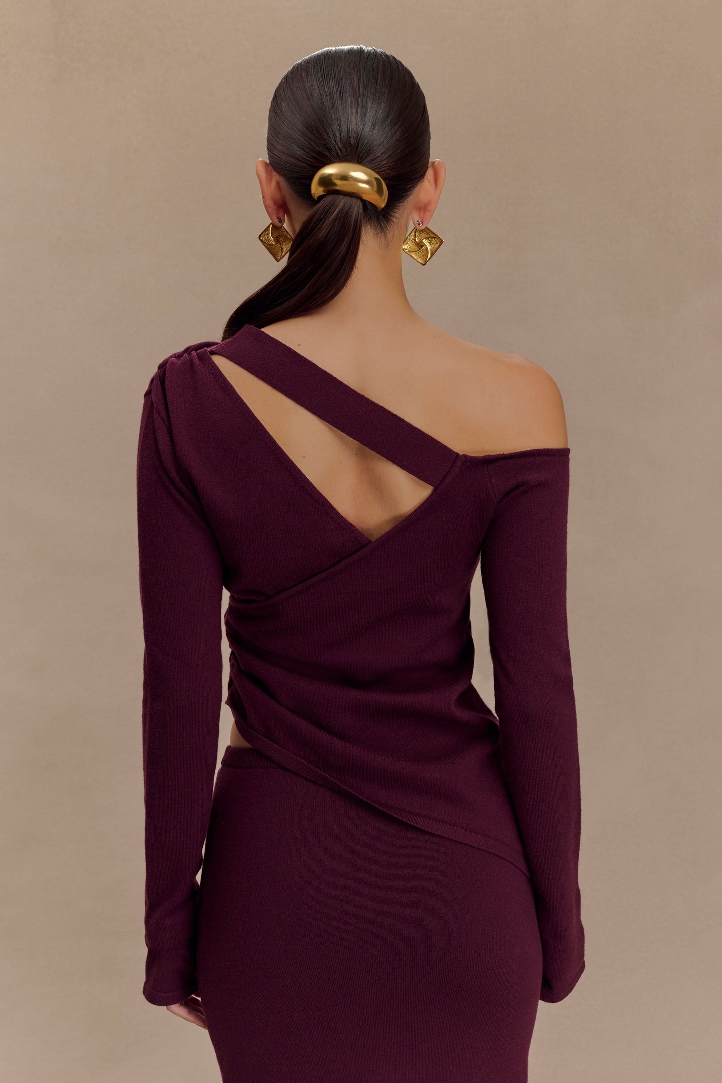 Top en tricot Miles à épaules dénudées - Prune